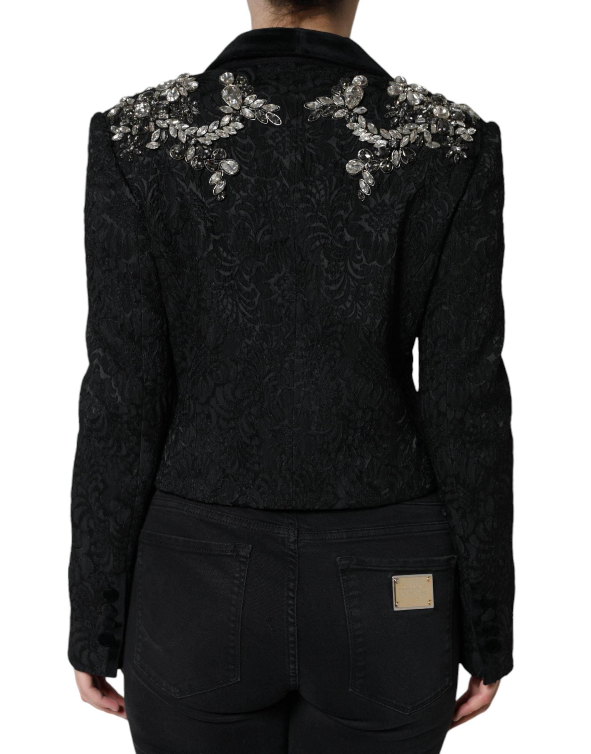 Dolce & Gabbana Black Jacquard Crystal Floral Jacket Blazer - Hilstor
