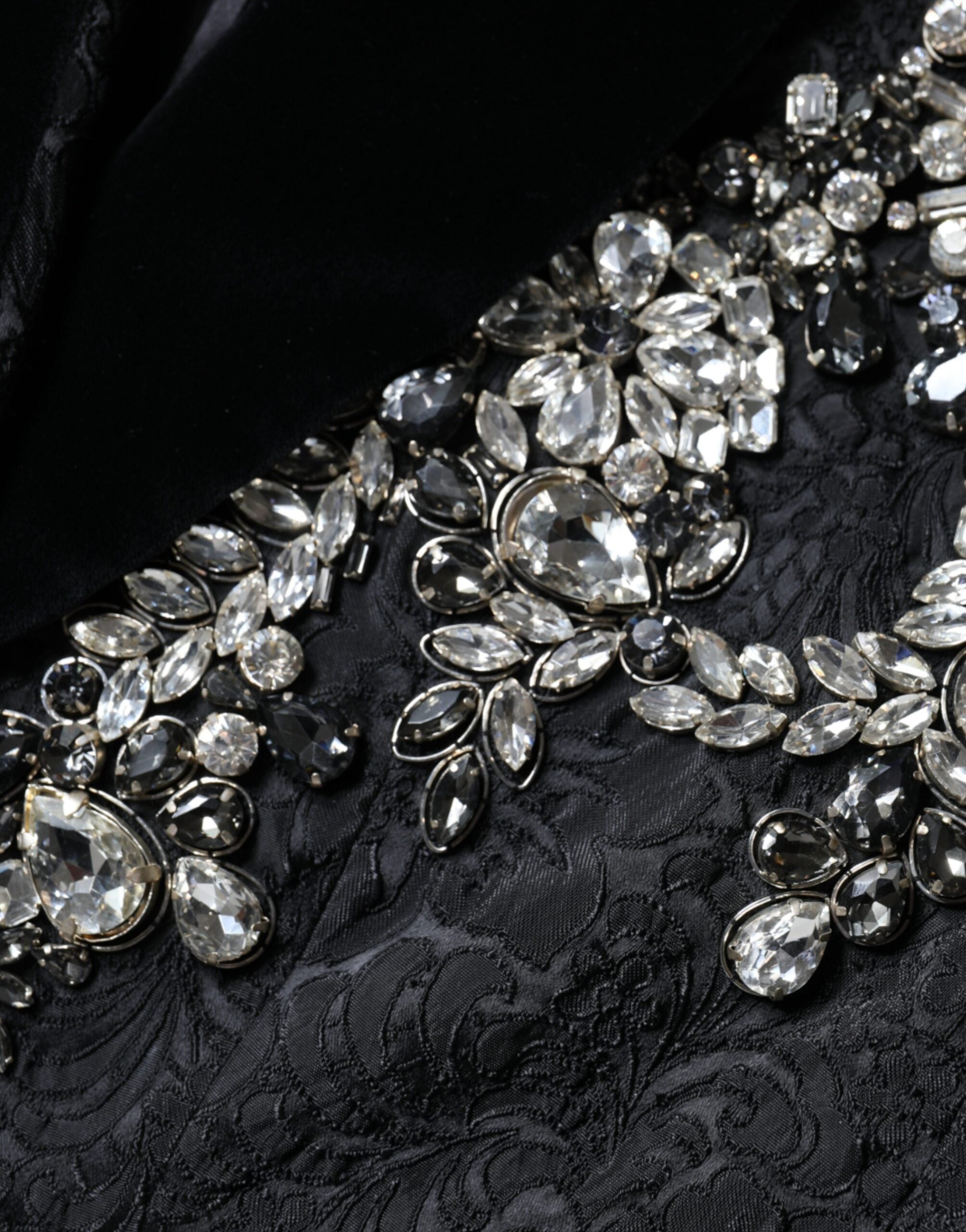 Dolce &amp; Gabbana Black Jacquard Crystal Floral Jakke Blazer