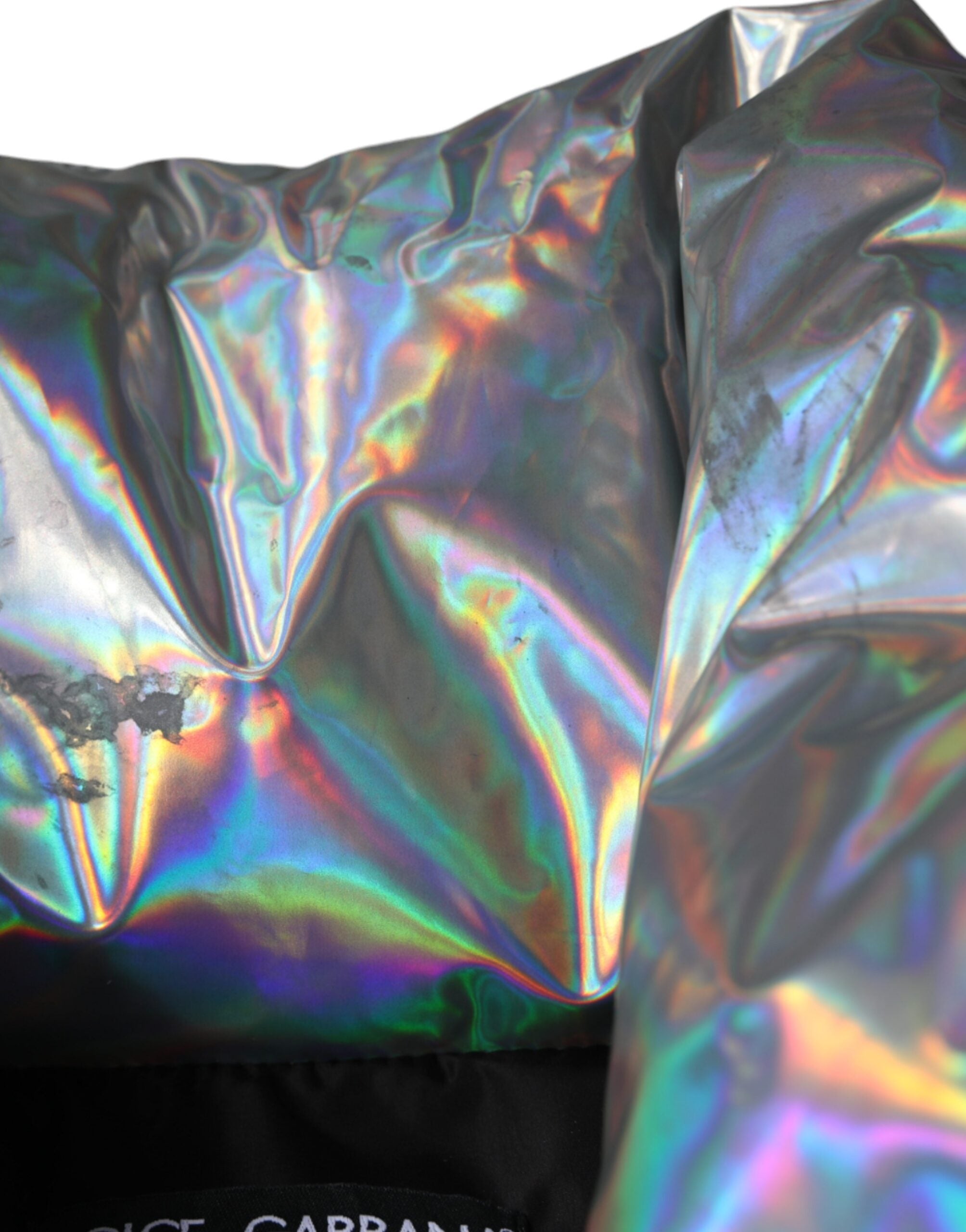 Dolce &amp; Gabbana Silver Iridescent Puffer jakke med fuld lynlås