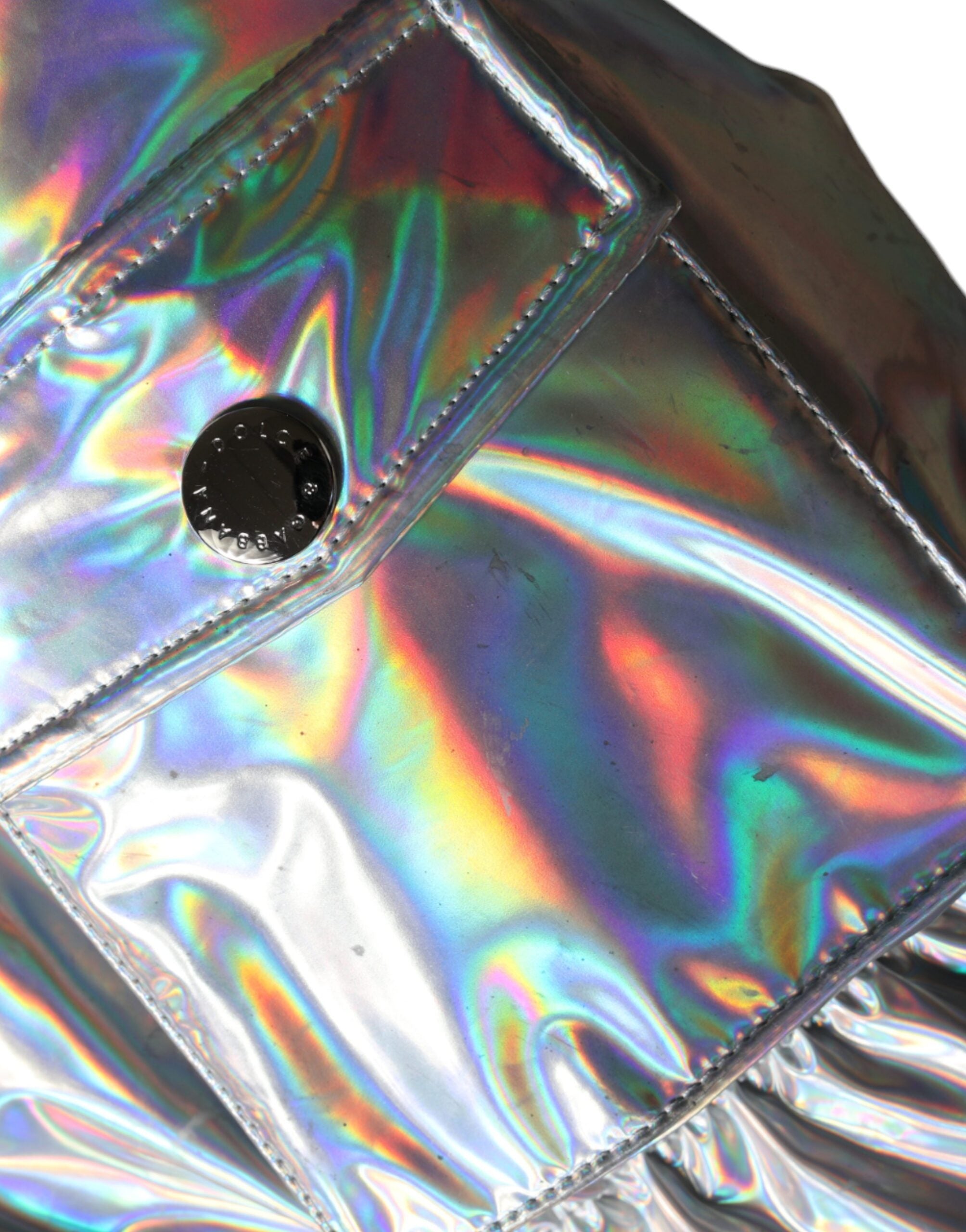 Dolce &amp; Gabbana Silver Iridescent Puffer jakke med fuld lynlås