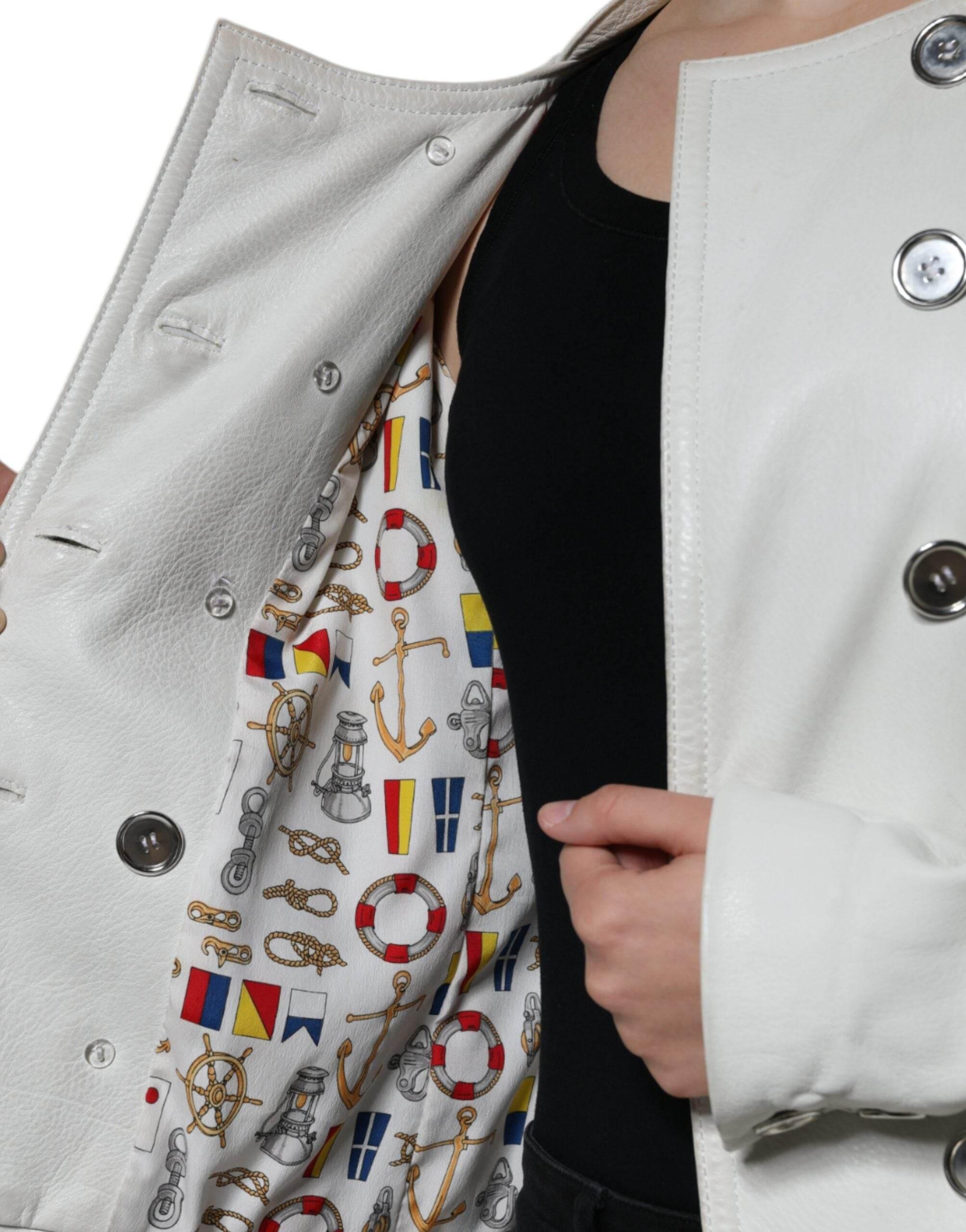 Dolce & Gabbana White Double Breasted Blazer Coat Jacket - Hilstor