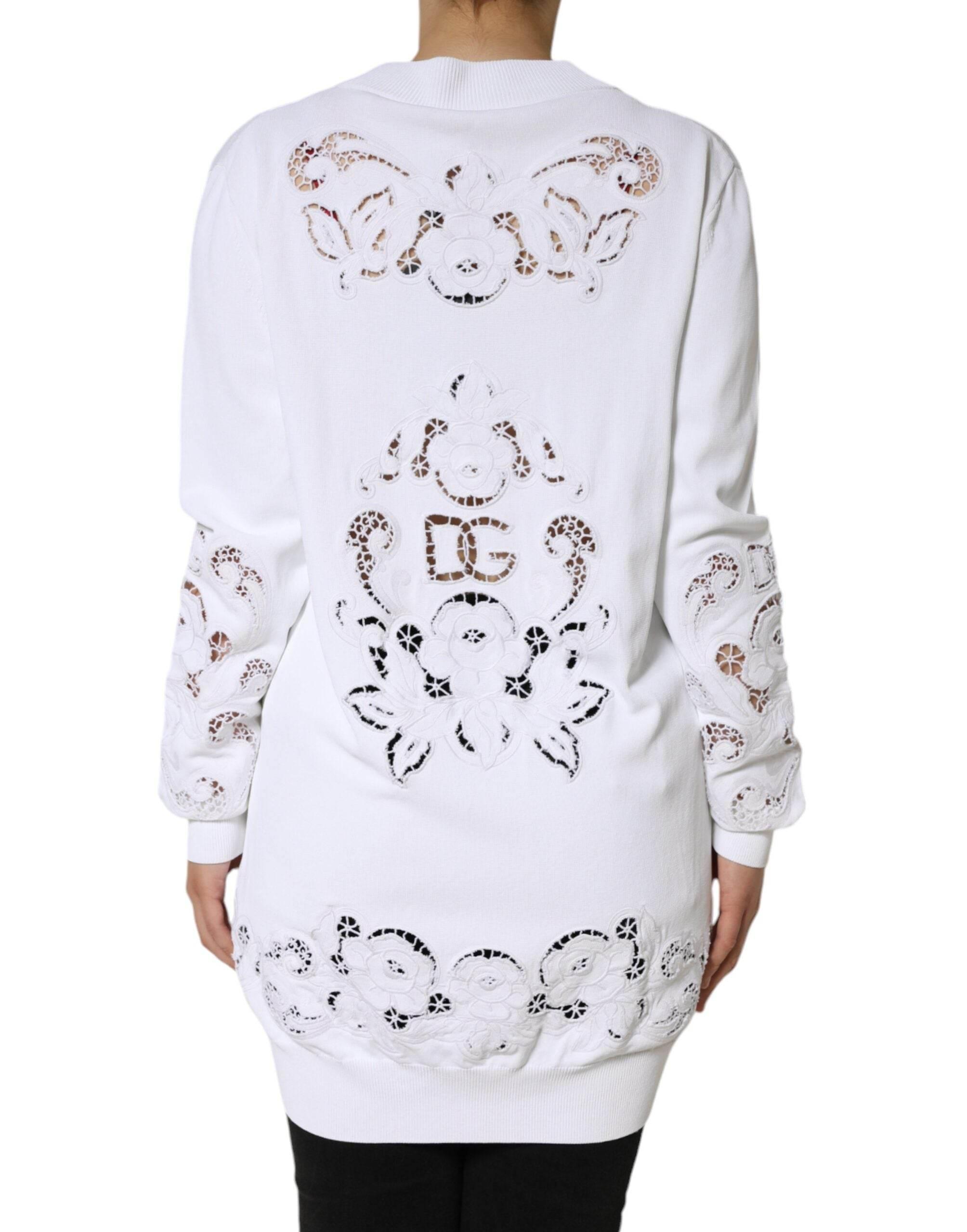 Dolce & Gabbana White Viscose Floral Cut Out Cardigan Sweater - Hilstor