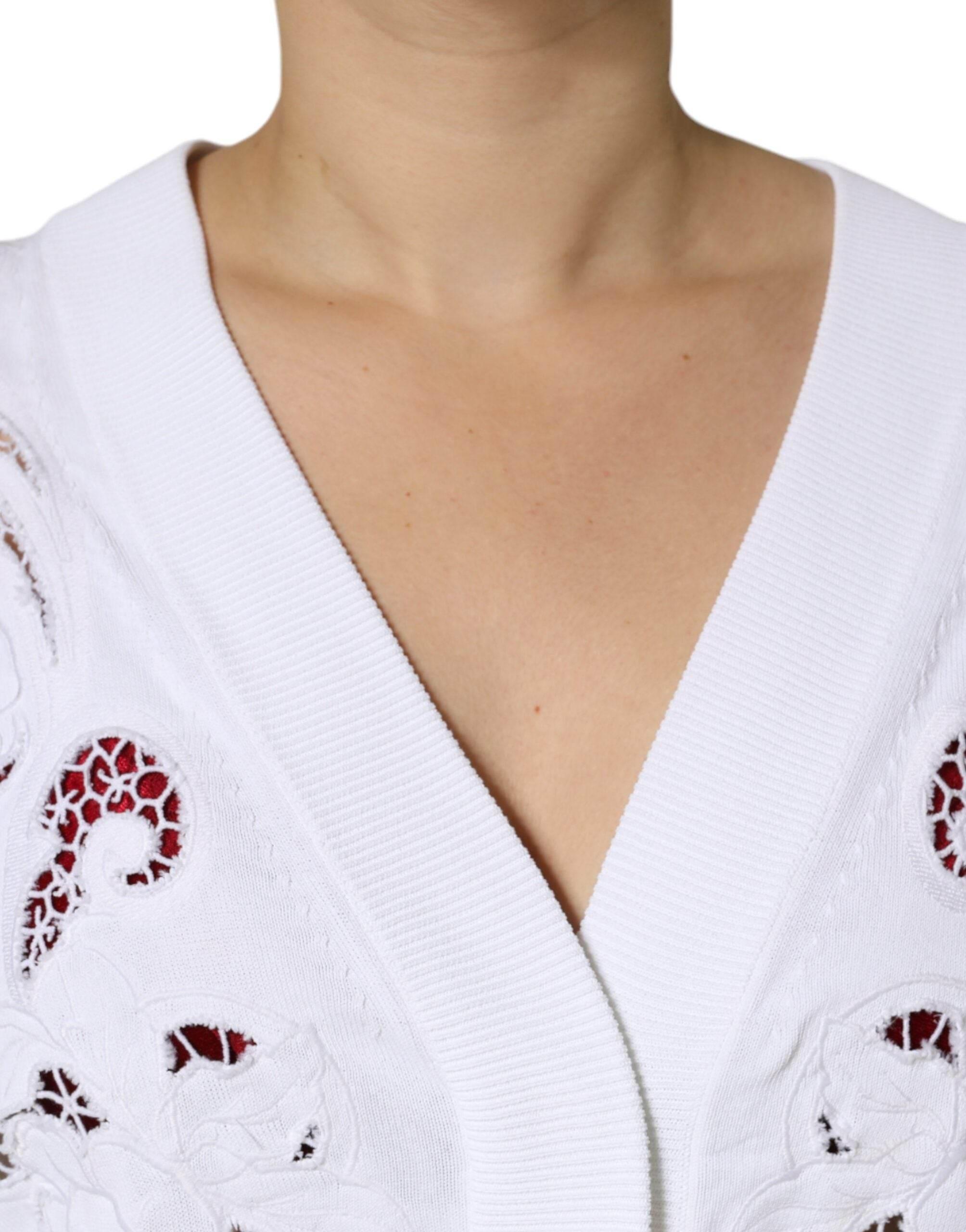 Dolce & Gabbana White Viscose Floral Cut Out Cardigan Sweater - Hilstor