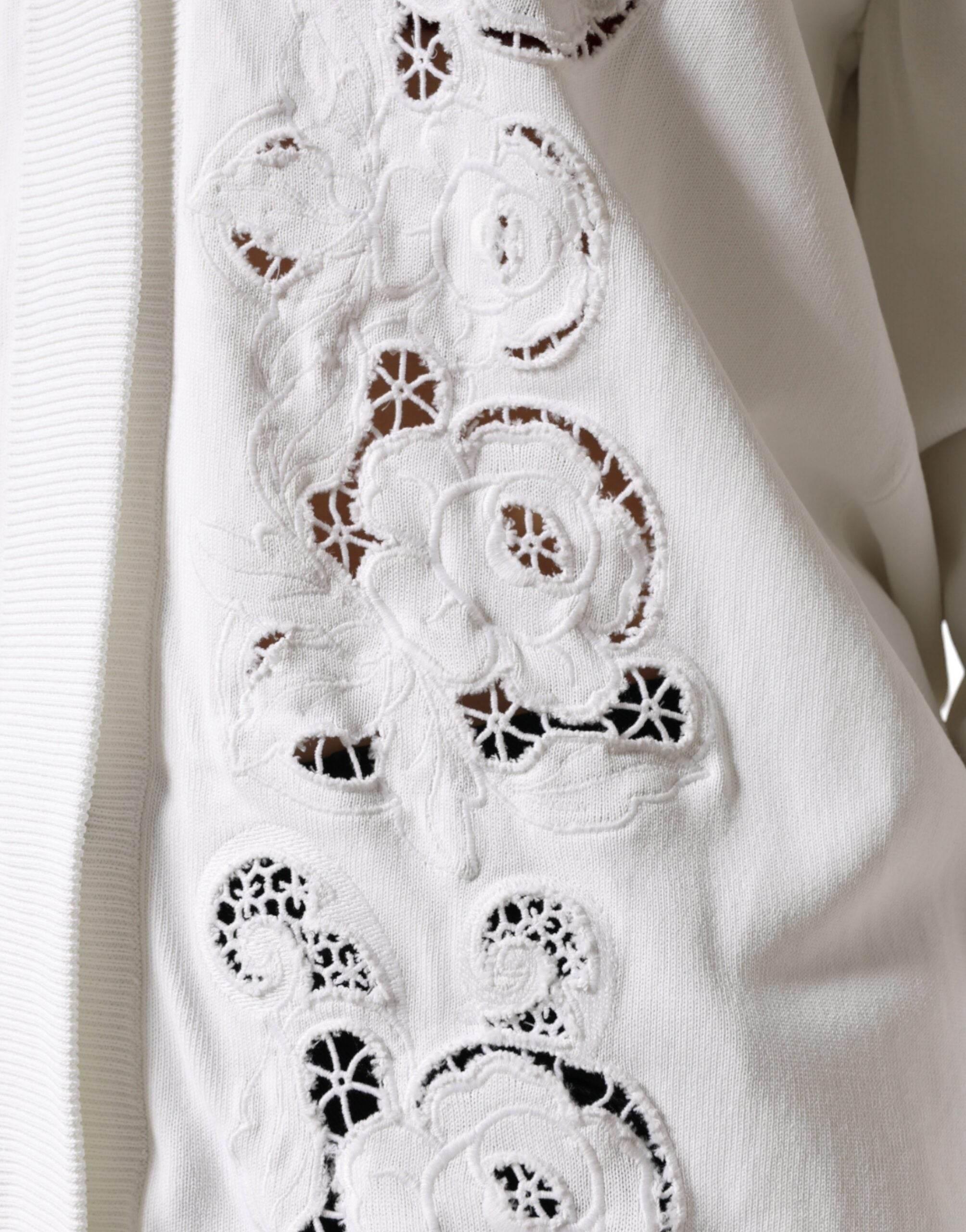 Dolce & Gabbana White Viscose Floral Cut Out Cardigan Sweater - Hilstor