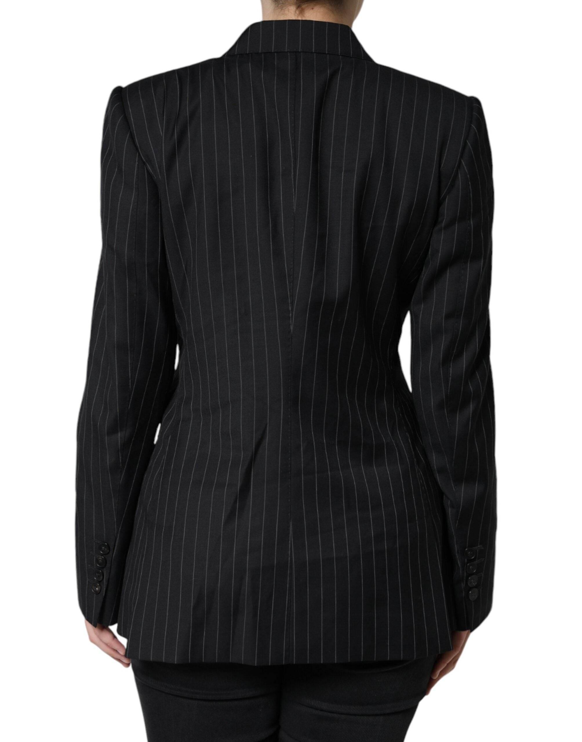 Dolce & Gabbana Black Striped Double Breasted Coat Jacket - Hilstor