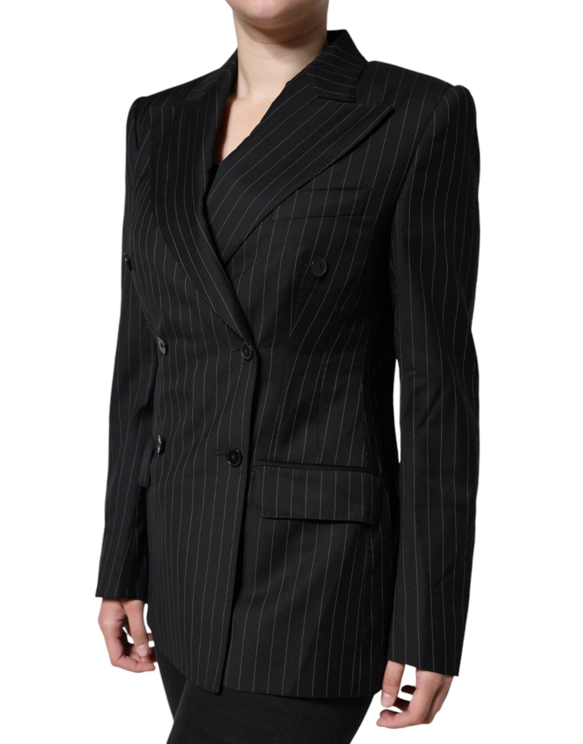 Dolce & Gabbana Black Striped Double Breasted Coat Jacket - Hilstor