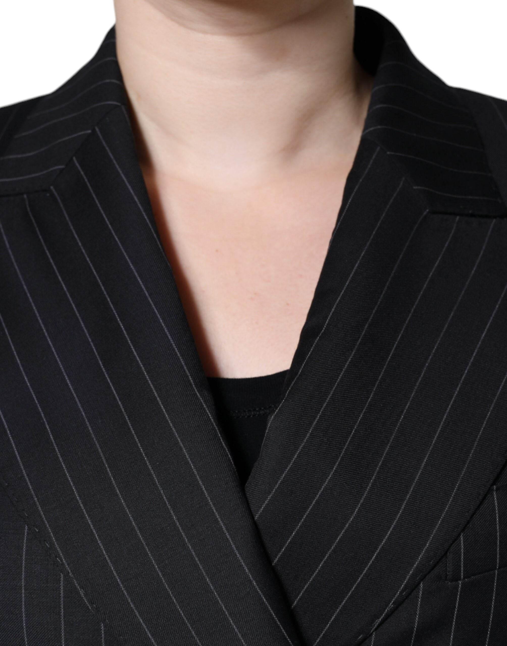 Dolce & Gabbana Black Striped Double Breasted Coat Jacket - Hilstor
