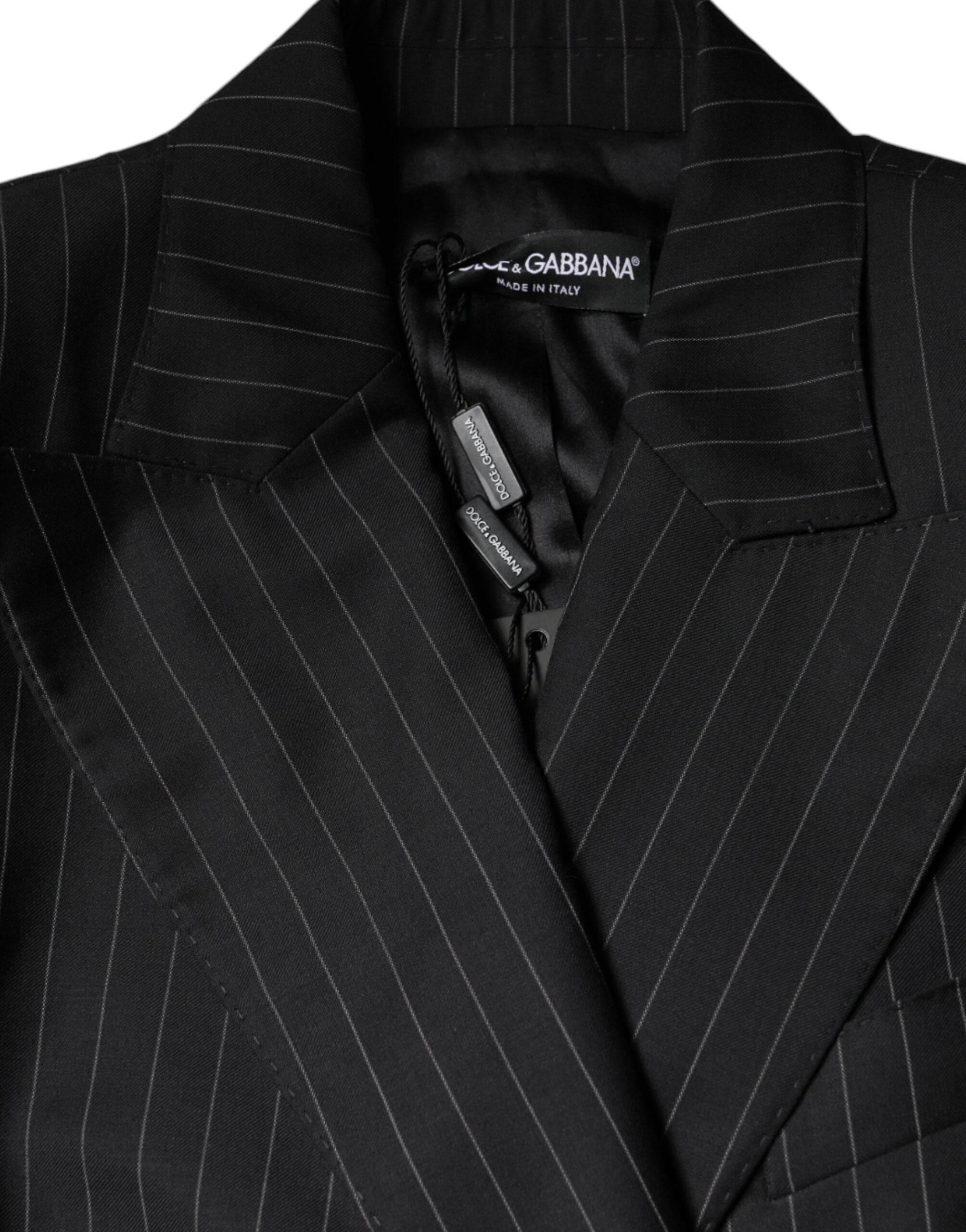 Dolce & Gabbana Black Striped Double Breasted Coat Jacket - Hilstor