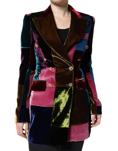 Dolce & Gabbana Multicolor Double Breasted Patchwork Blazer Jacket - Hilstor