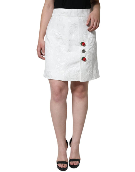 Dolce & Gabbana White Floral Brocade Embellished Mini Skirt - Hilstor