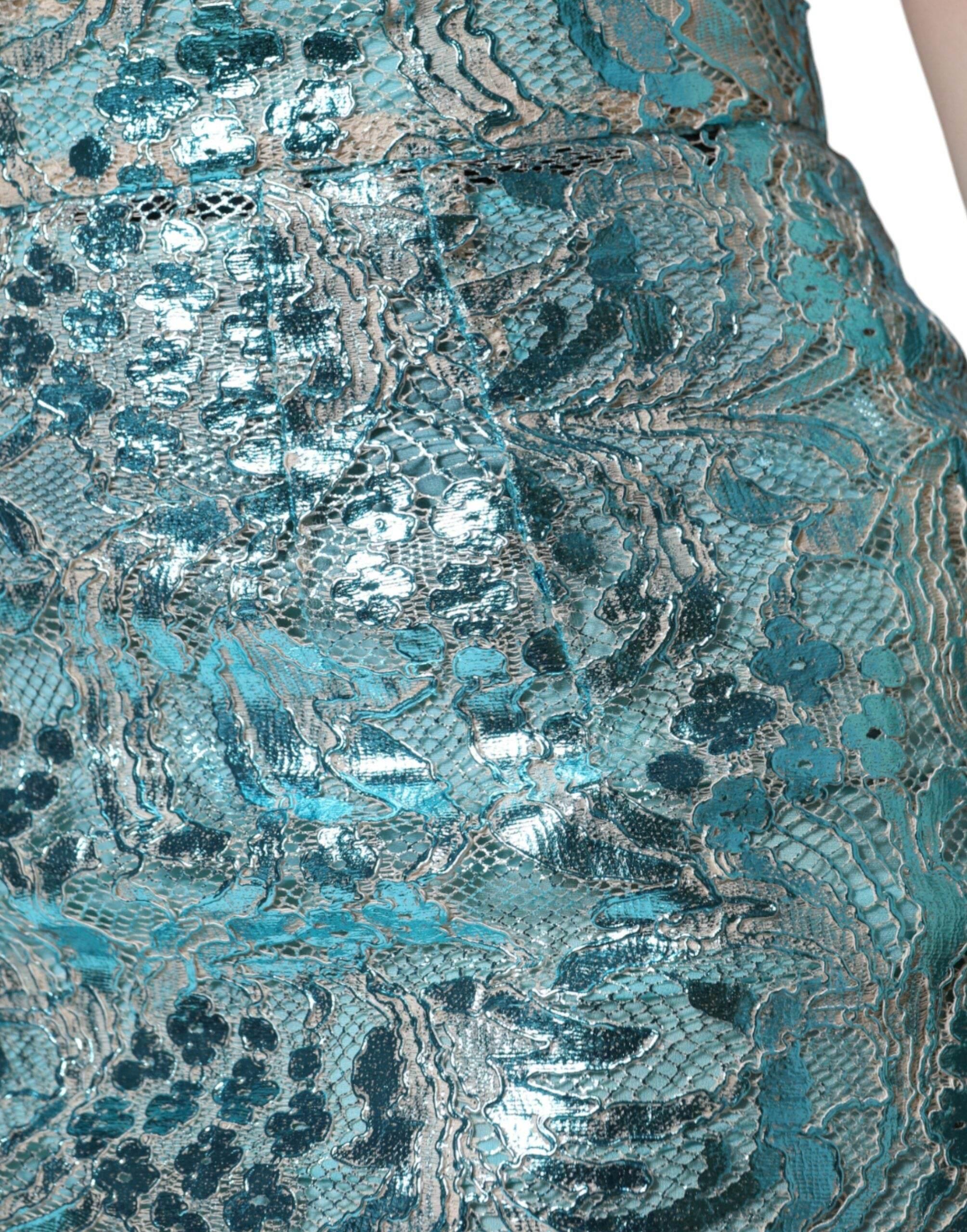 Dolce & Gabbana Blue Floral Brocade High Waist Mini Skirt - Hilstor