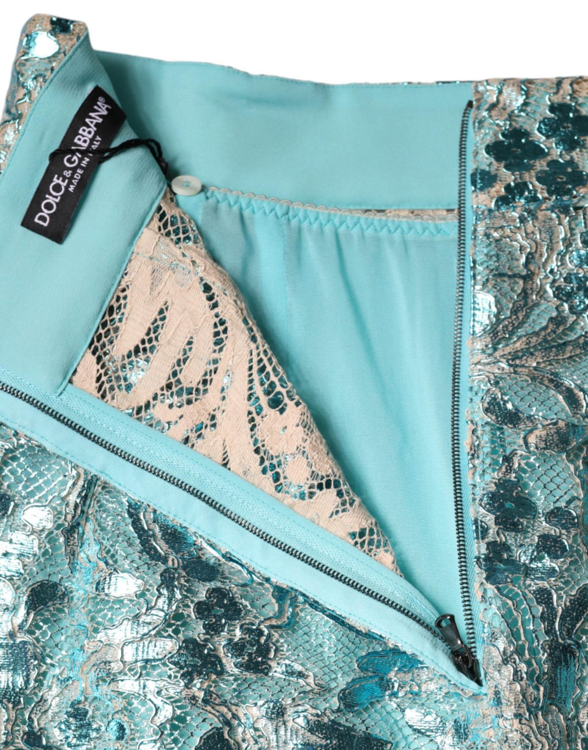 Dolce & Gabbana Blue Floral Brocade High Waist Mini Skirt - Hilstor