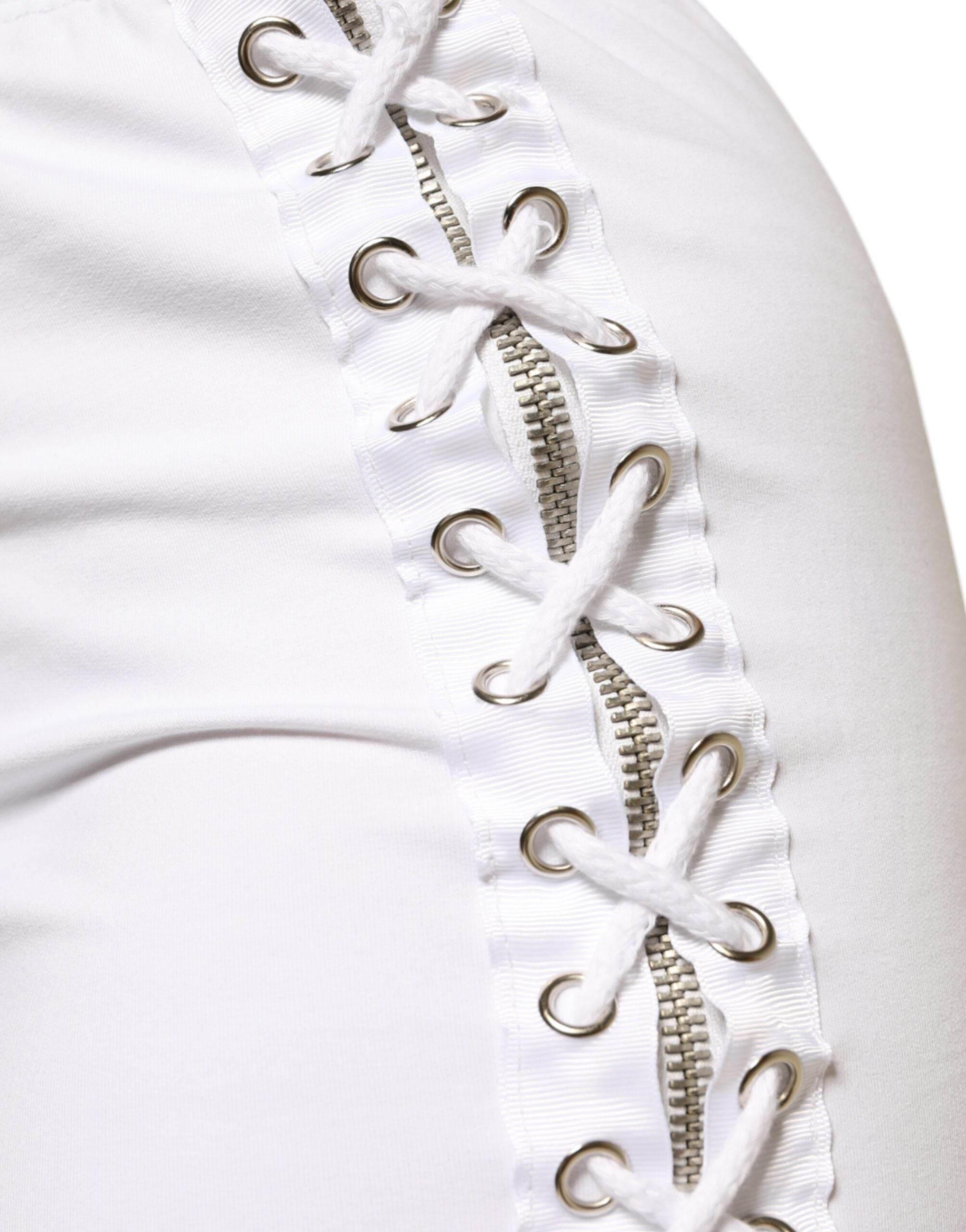 STK White Cotton Stretch High Waist Pencil Cut Knee Length Skirt - Hilstor