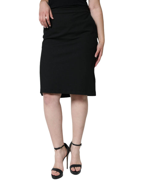 GF Ferre Black Straight Pencil Cut Knee Length Skirt - Hilstor