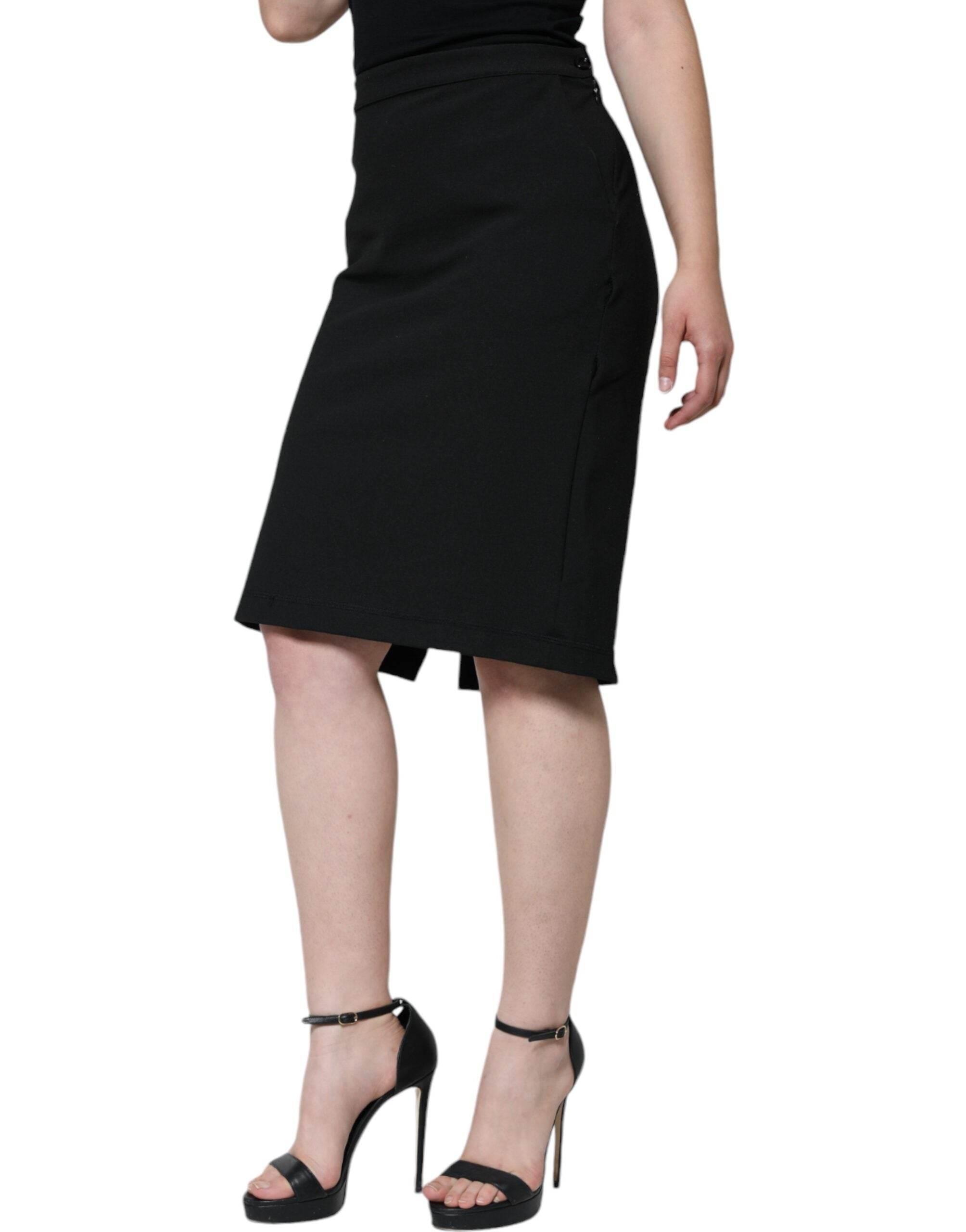 GF Ferre Black Straight Pencil Cut Knee Length Skirt - Hilstor