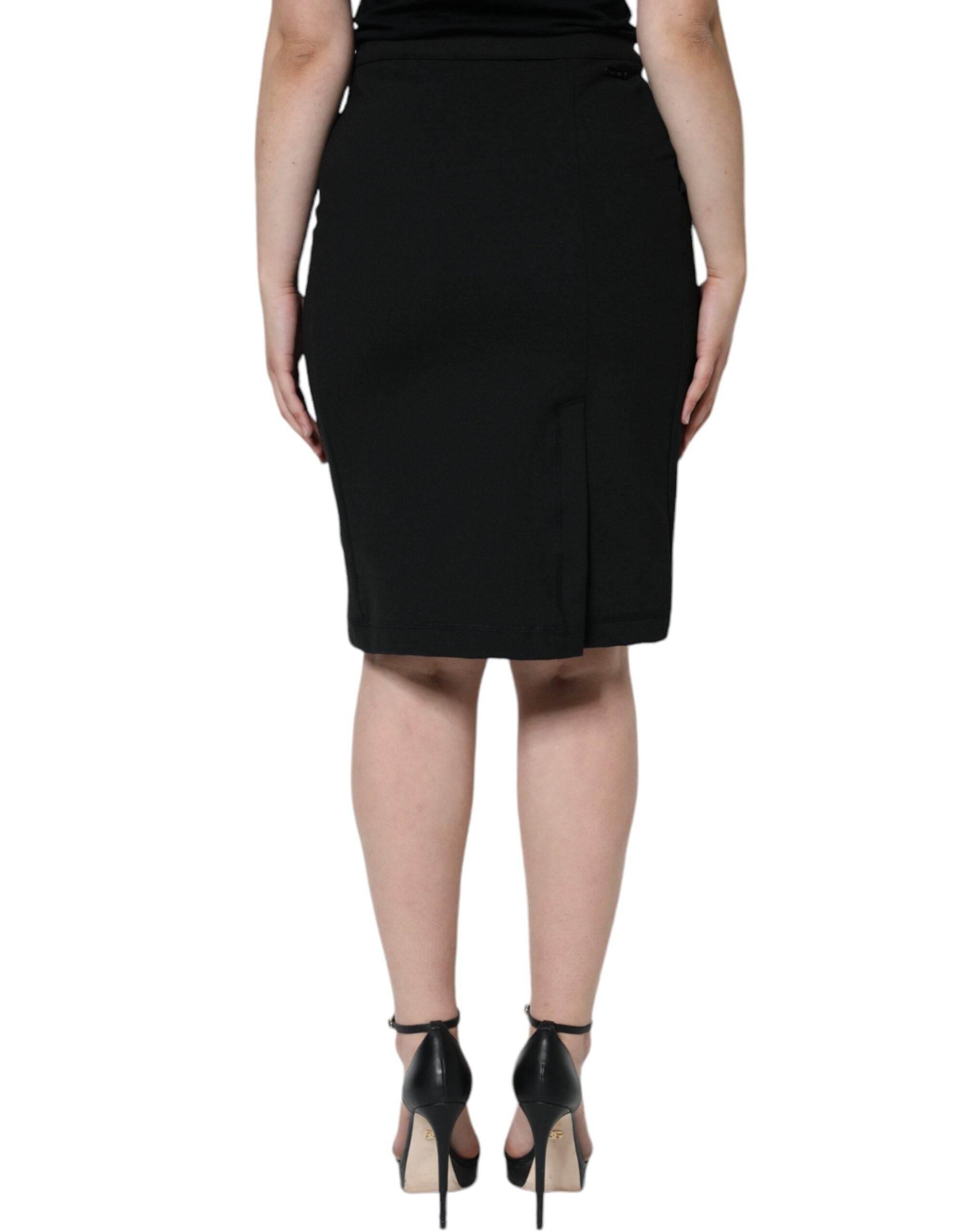 GF Ferre Black Straight Pencil Cut Knee Length Skirt - Hilstor