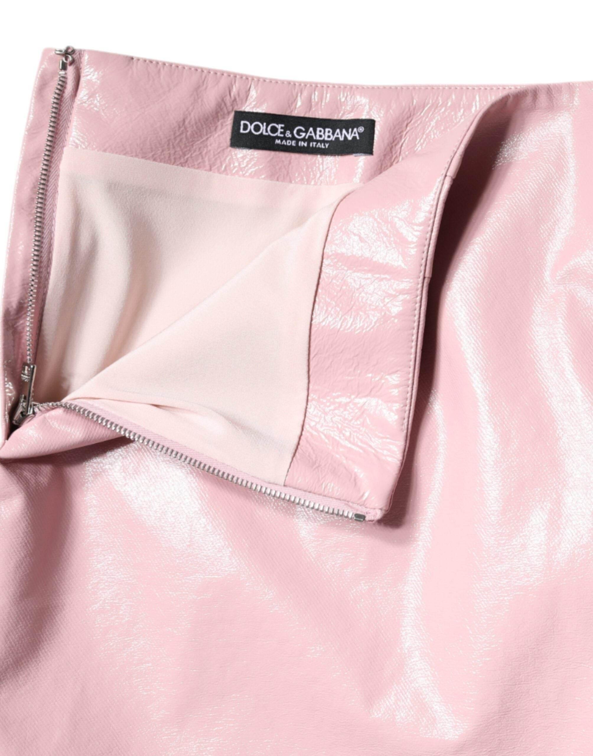 Dolce & Gabbana Glossy Pink Cotton High Waist Mini Skirt - Hilstor