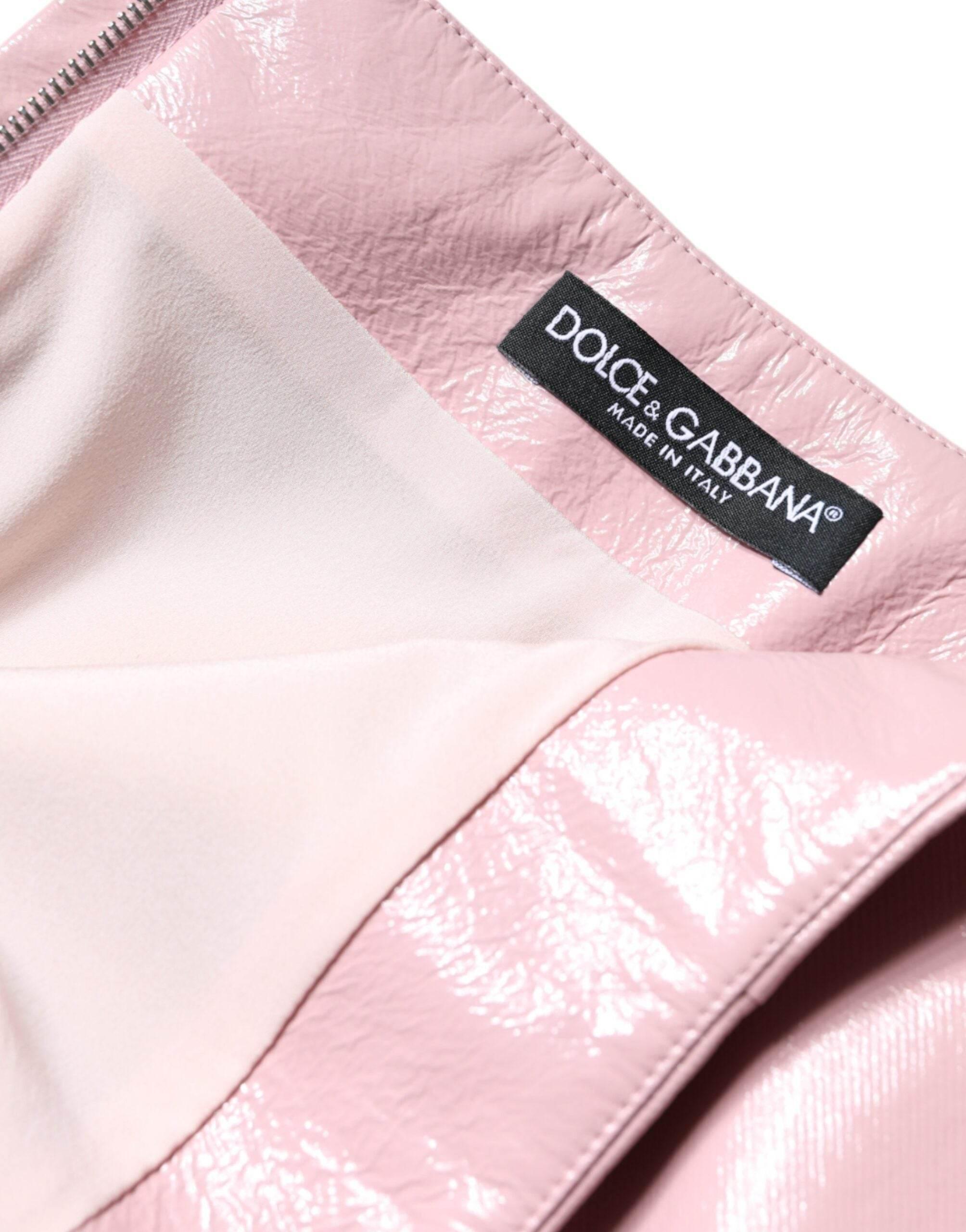 Dolce & Gabbana Glossy Pink Cotton High Waist Mini Skirt - Hilstor