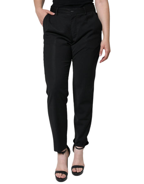 Dolce & Gabbana Black Polyester High Waist Tapered Pants - Hilstor