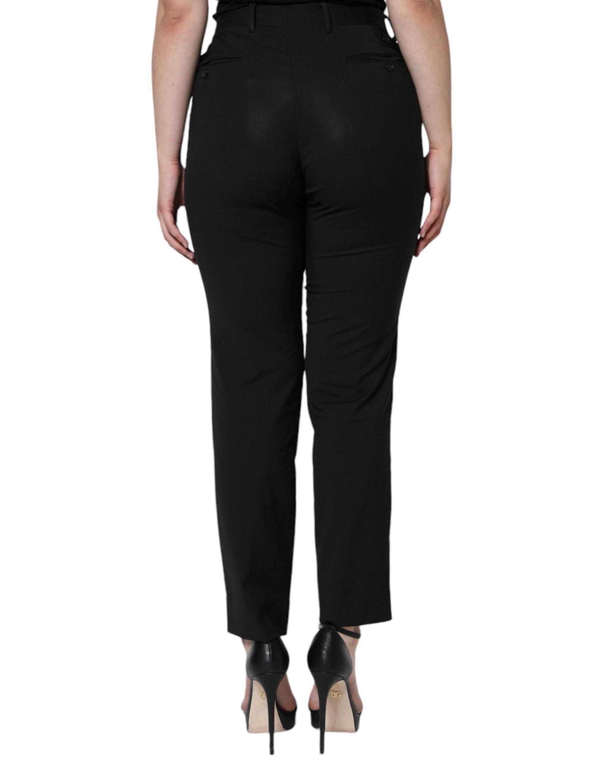 Dolce & Gabbana Black Polyester High Waist Tapered Pants - Hilstor