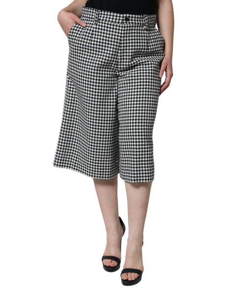 Dolce & Gabbana Black White Houndstooth Cropped Wide Leg Pants - Hilstor
