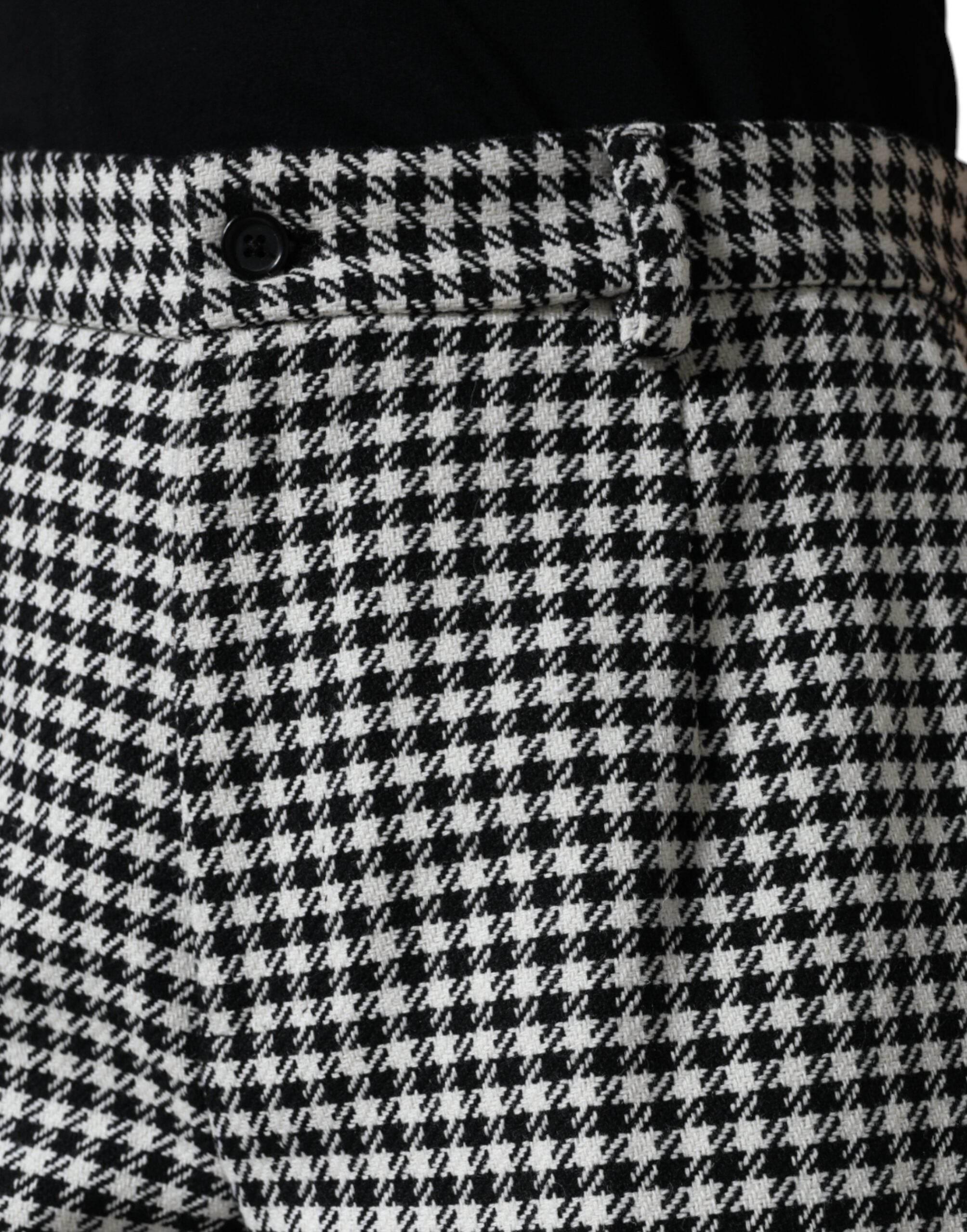 Dolce & Gabbana Black White Houndstooth Cropped Wide Leg Pants - Hilstor