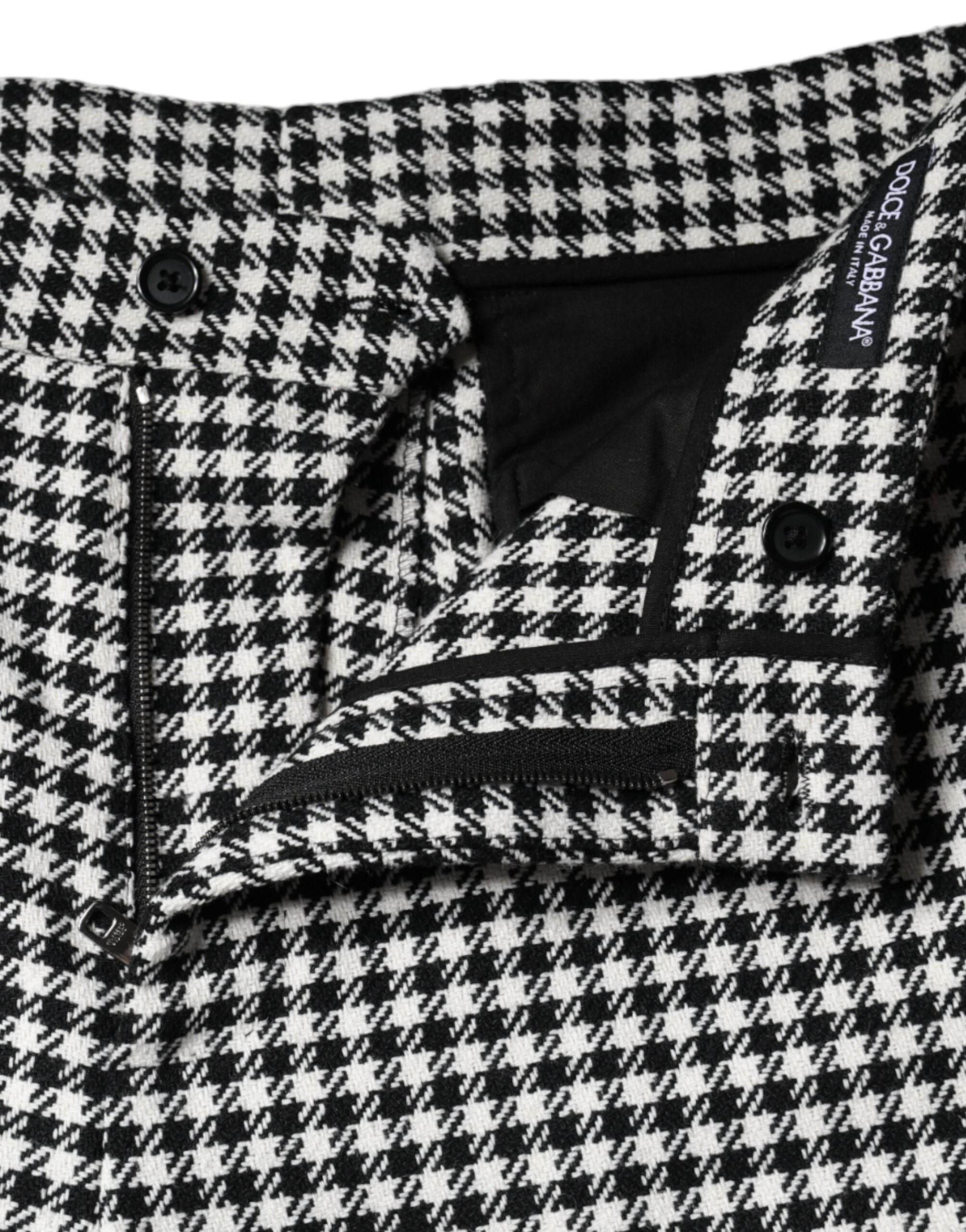 Dolce & Gabbana Black White Houndstooth Cropped Wide Leg Pants - Hilstor