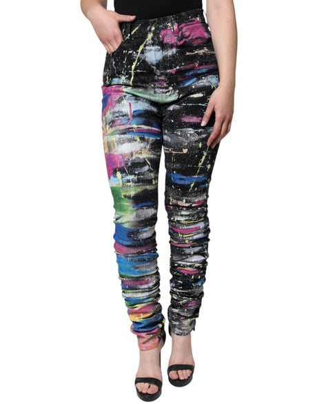 Dolce & Gabbana Multicolor Splatter Paint Cotton Skinny Denim Jeans - Hilstor