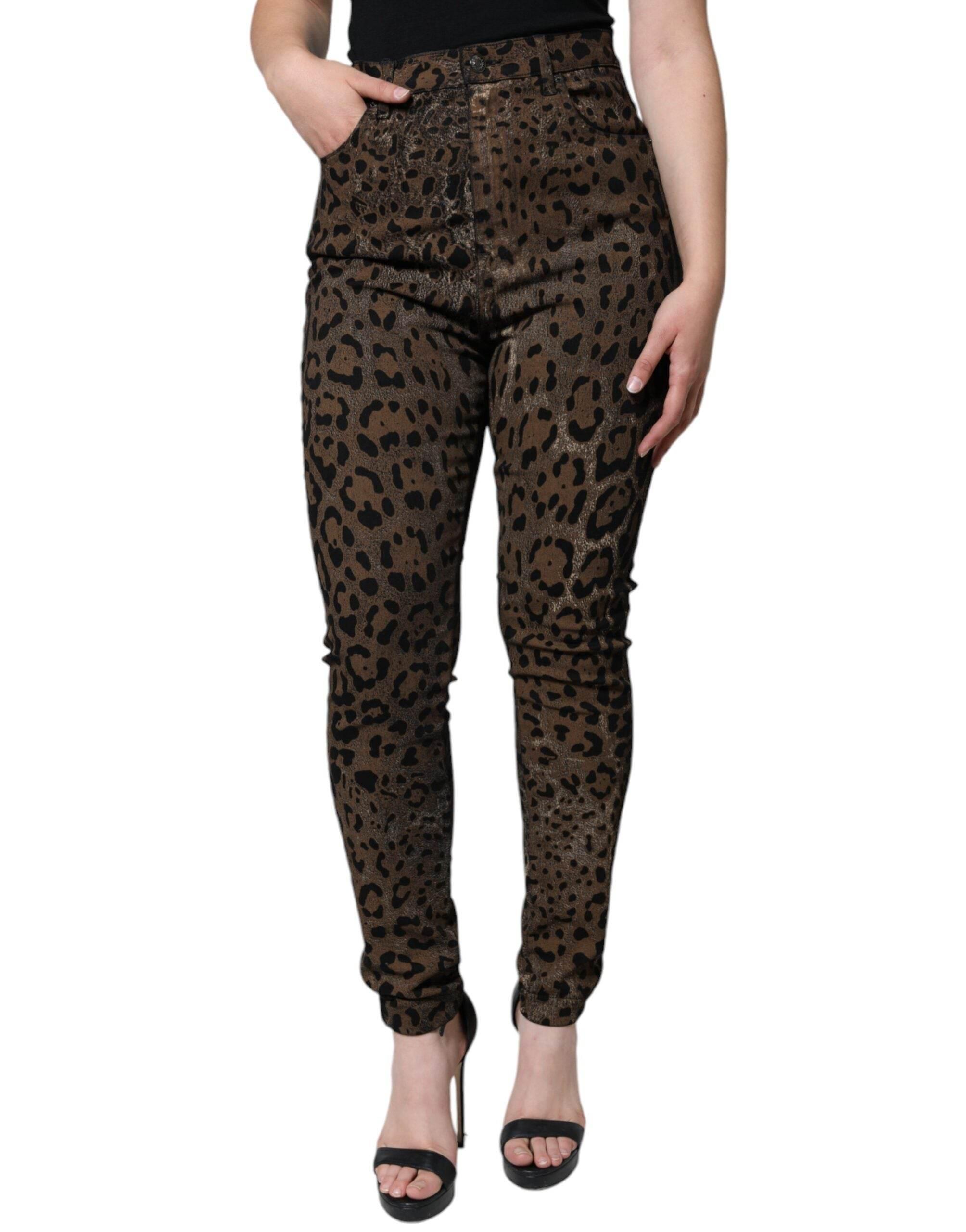 Dolce & Gabbana Brown Leopard Cotton Skinny Denim Jeans - Hilstor