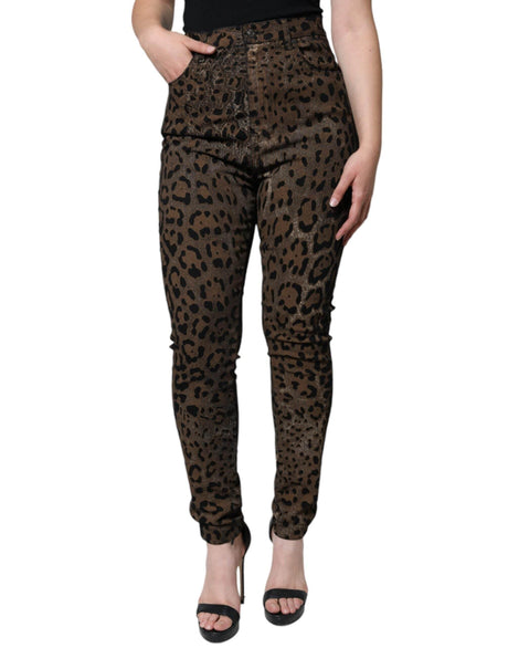 Dolce & Gabbana Brown Leopard Cotton Skinny Denim Jeans - Hilstor