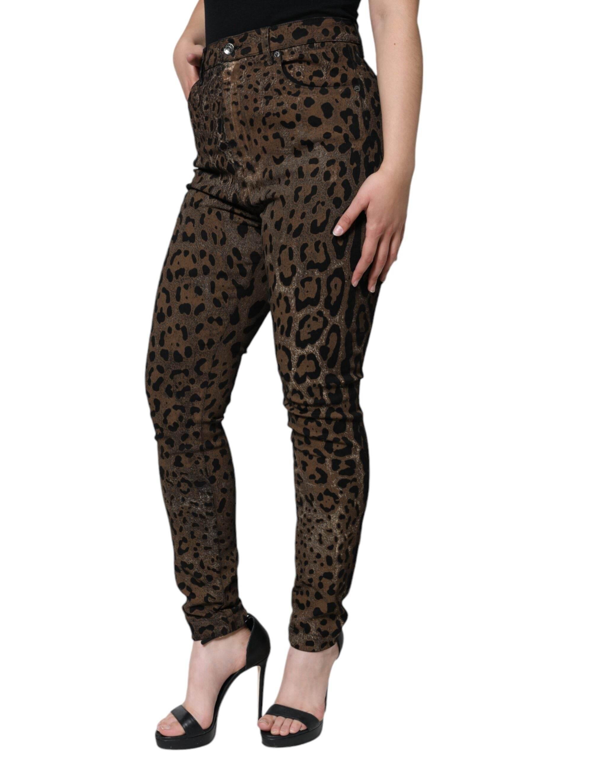 Dolce & Gabbana Brown Leopard Cotton Skinny Denim Jeans - Hilstor