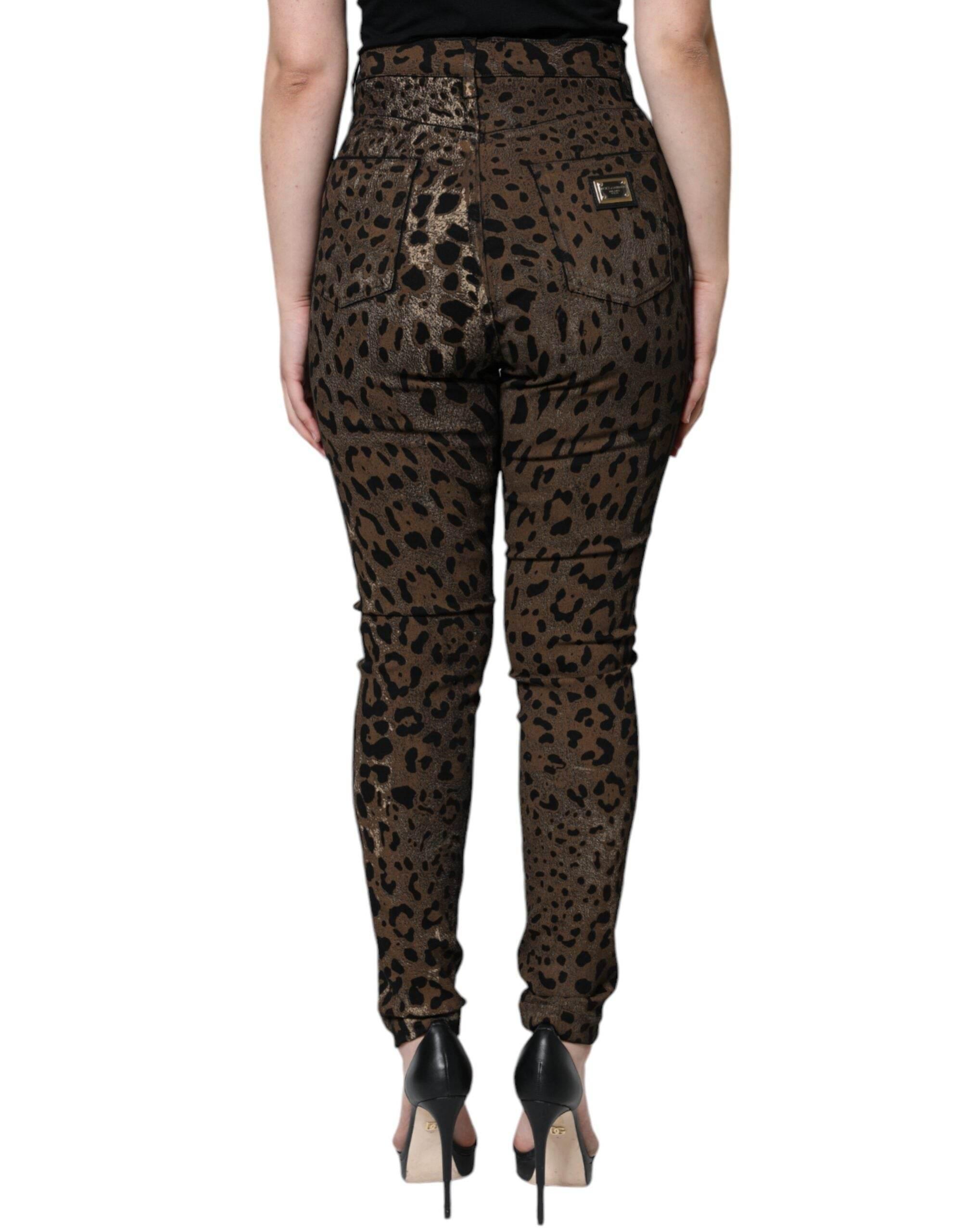Dolce & Gabbana Brown Leopard Cotton Skinny Denim Jeans - Hilstor