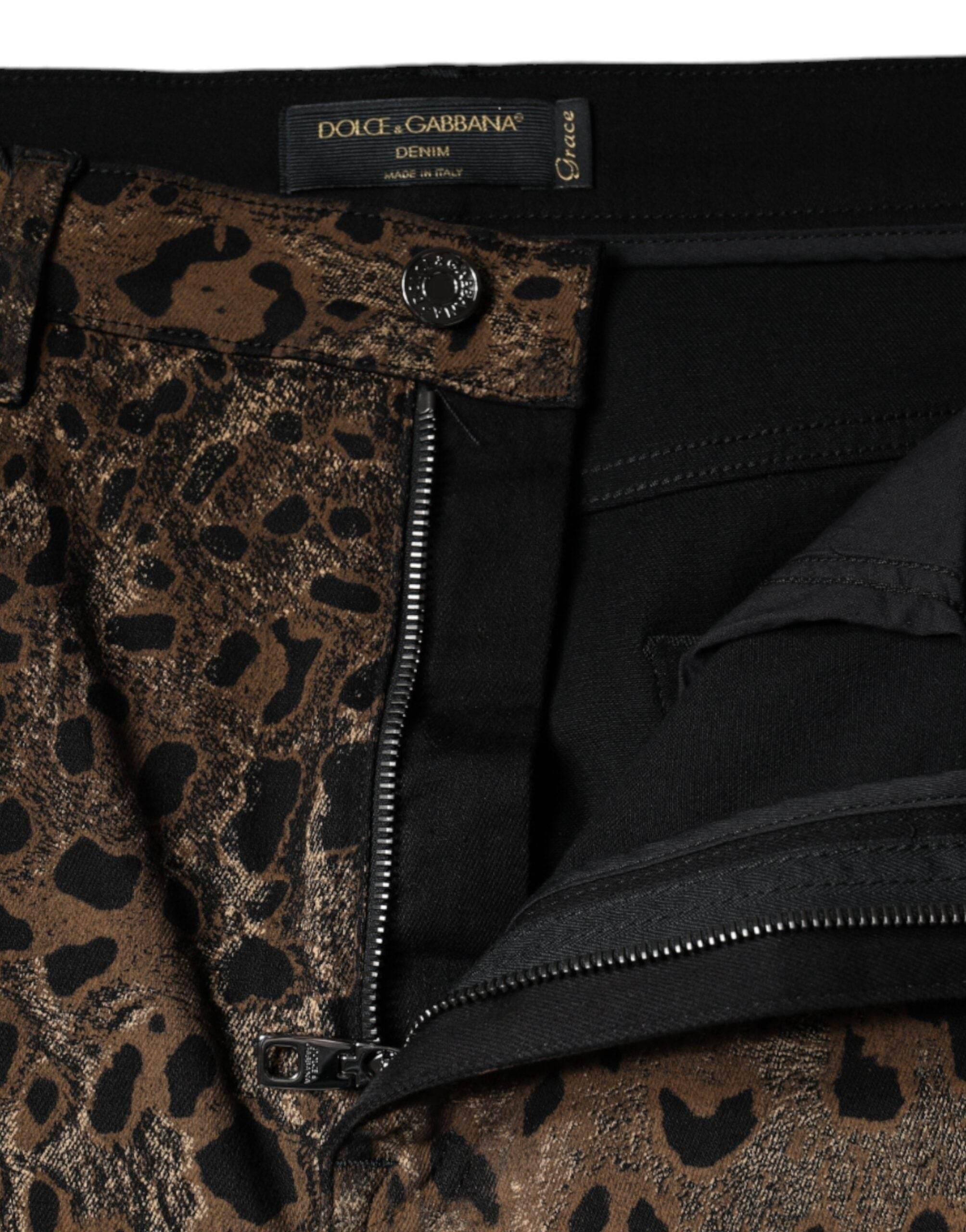 Dolce & Gabbana Brown Leopard Cotton Skinny Denim Jeans - Hilstor