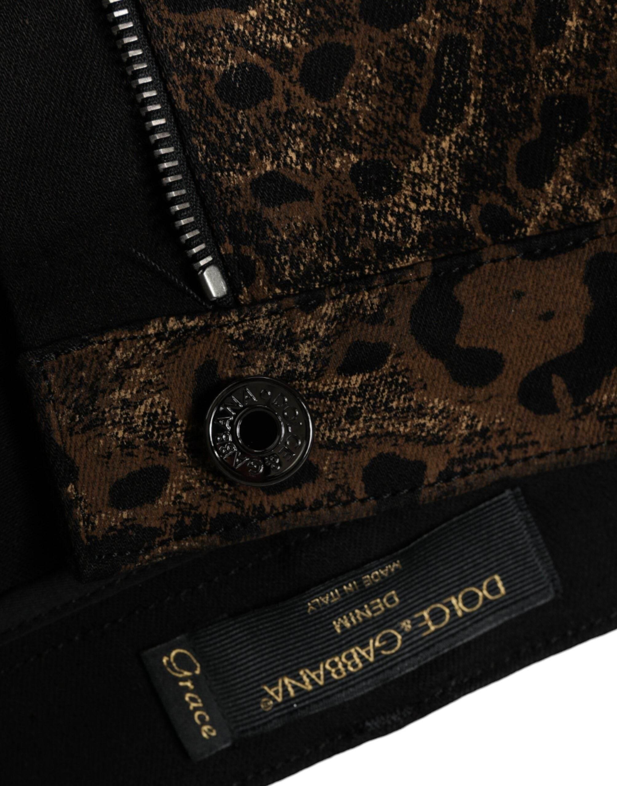 Dolce & Gabbana Brown Leopard Cotton Skinny Denim Jeans - Hilstor
