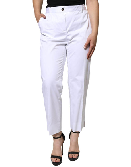 Dolce & Gabbana White Cotton Mid Waist Tapered Denim Jeans - Hilstor