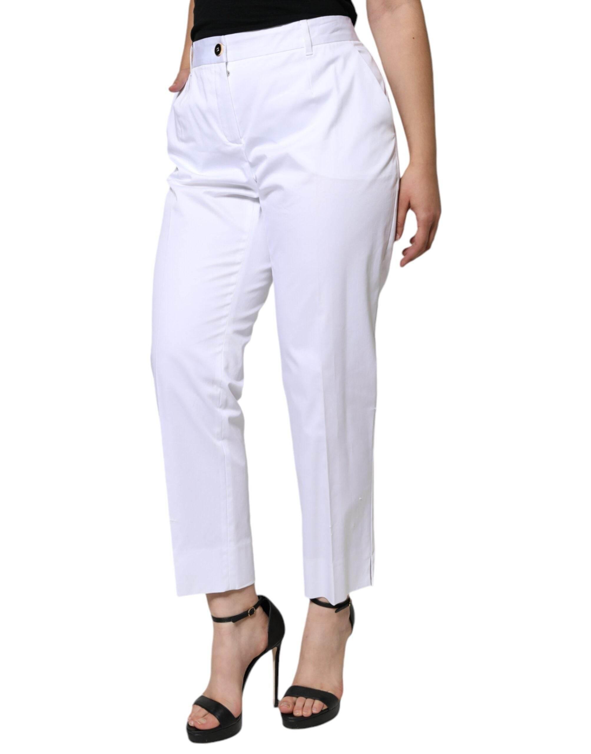 Dolce & Gabbana White Cotton Mid Waist Tapered Denim Jeans - Hilstor