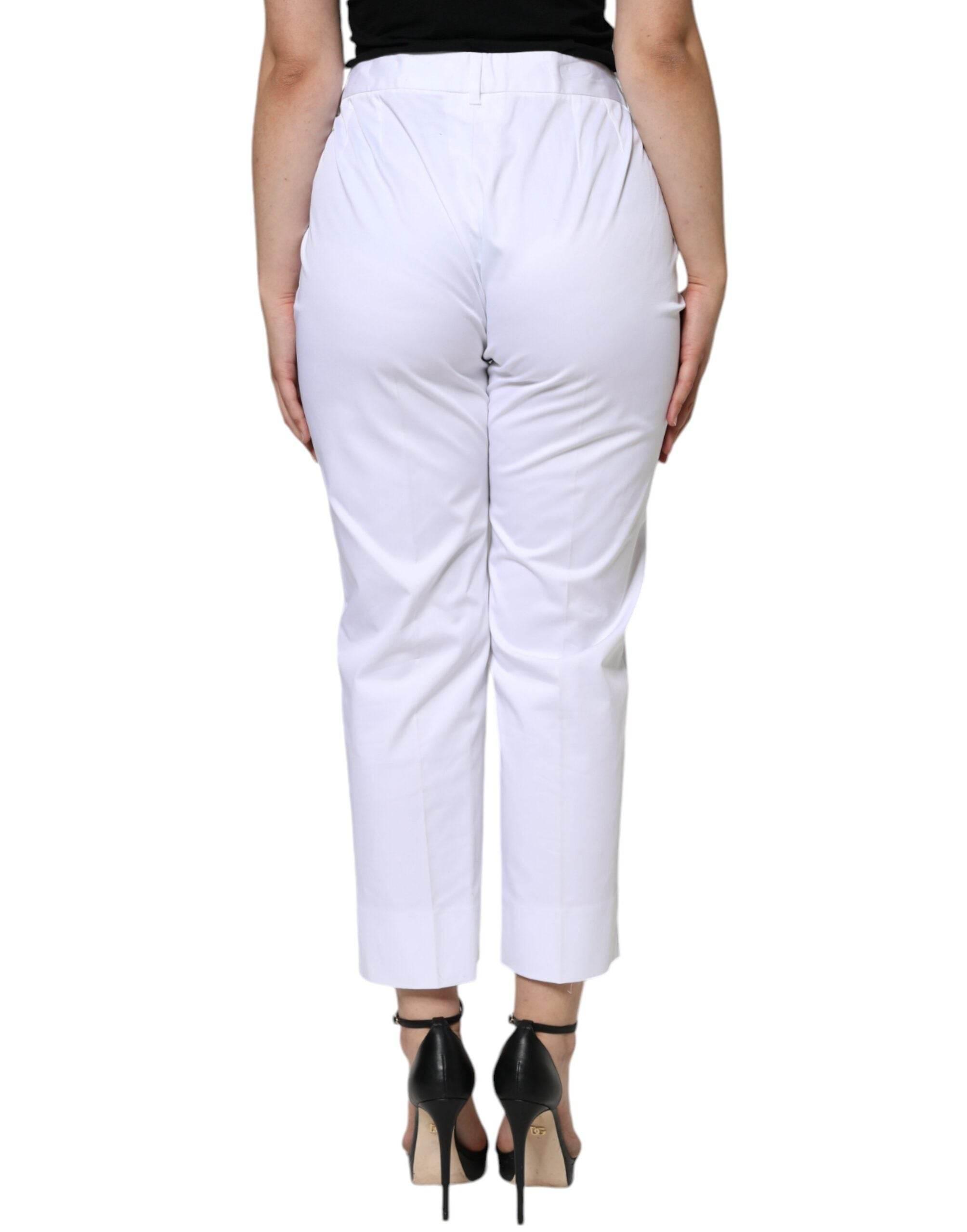 Dolce & Gabbana White Cotton Mid Waist Tapered Denim Jeans - Hilstor