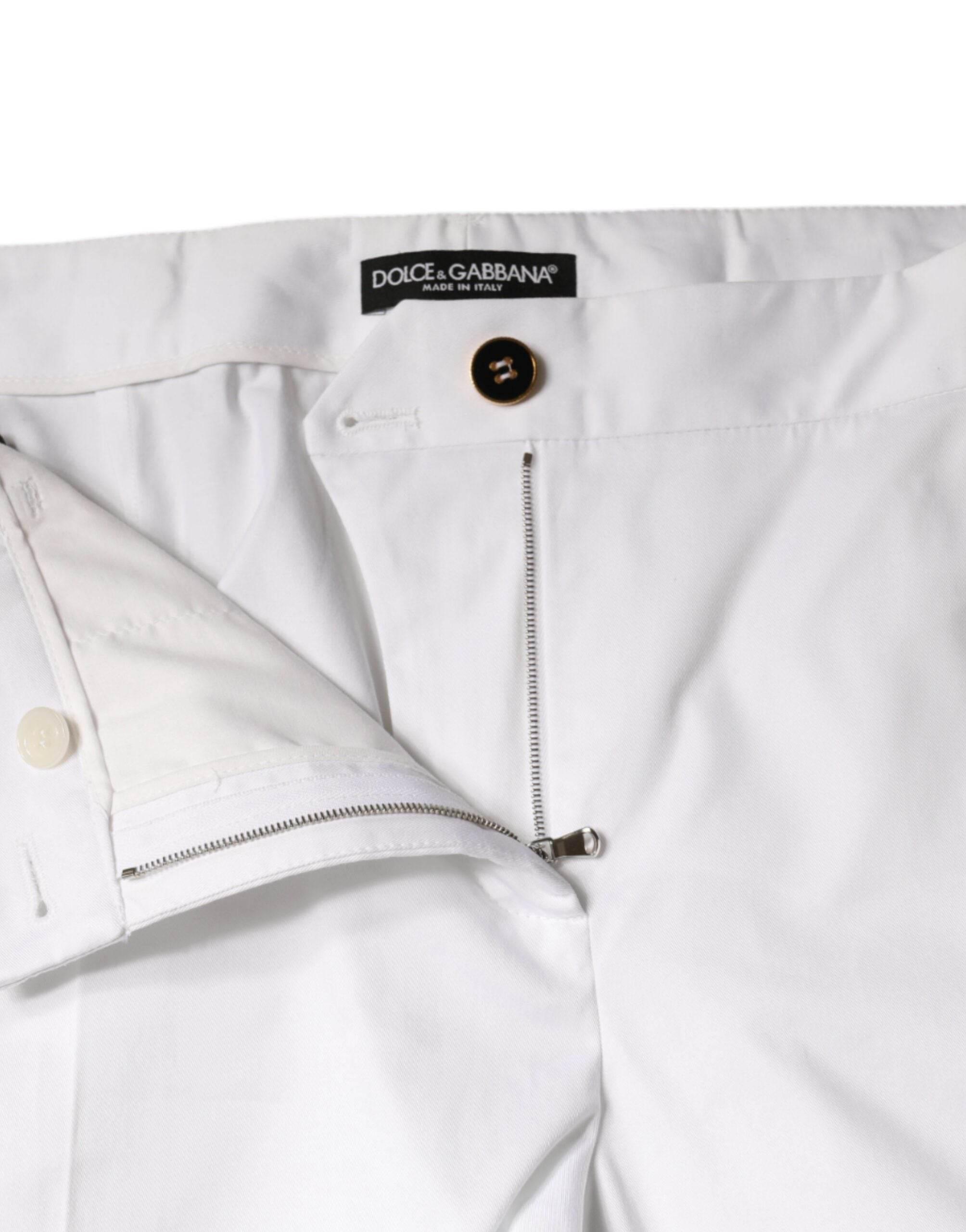 Dolce & Gabbana White Cotton Mid Waist Tapered Denim Jeans - Hilstor