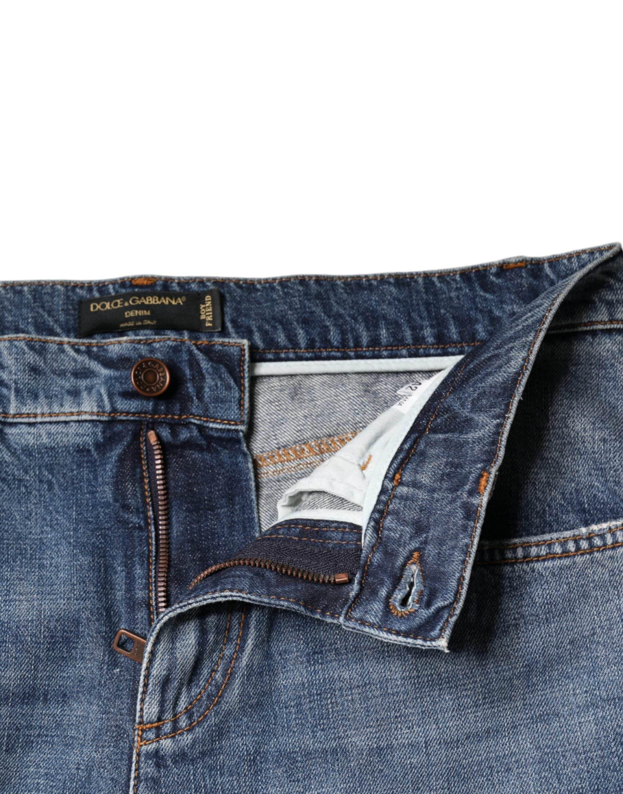 Dolce & Gabbana Blue Cotton Tattered Boyfriend Denim Jeans - Hilstor