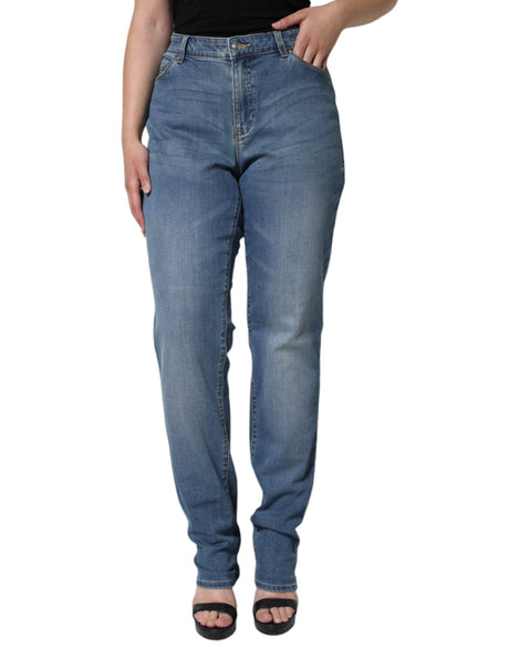 Emporio Armani Blue Washed High Waisted Skinny Women Denim Jeans - Hilstor
