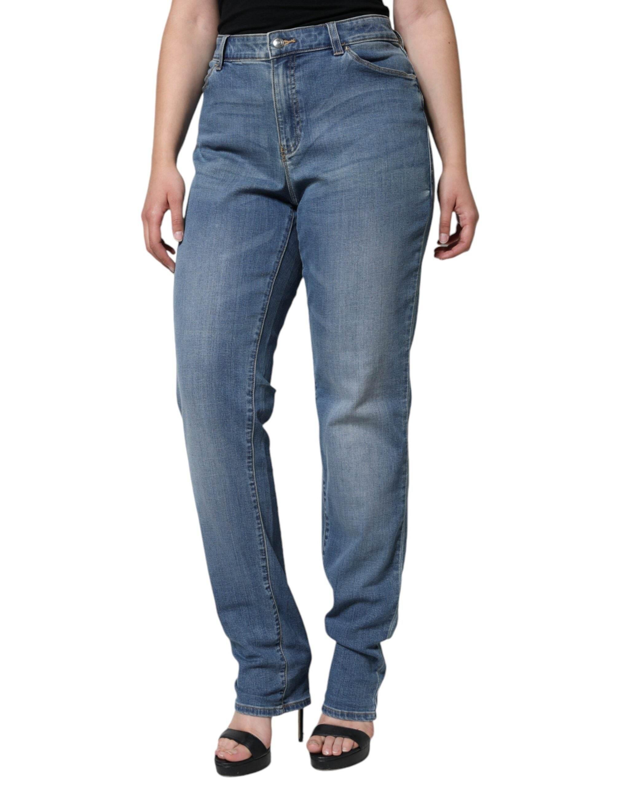 Emporio Armani Blue Washed High Waisted Skinny Women Denim Jeans - Hilstor