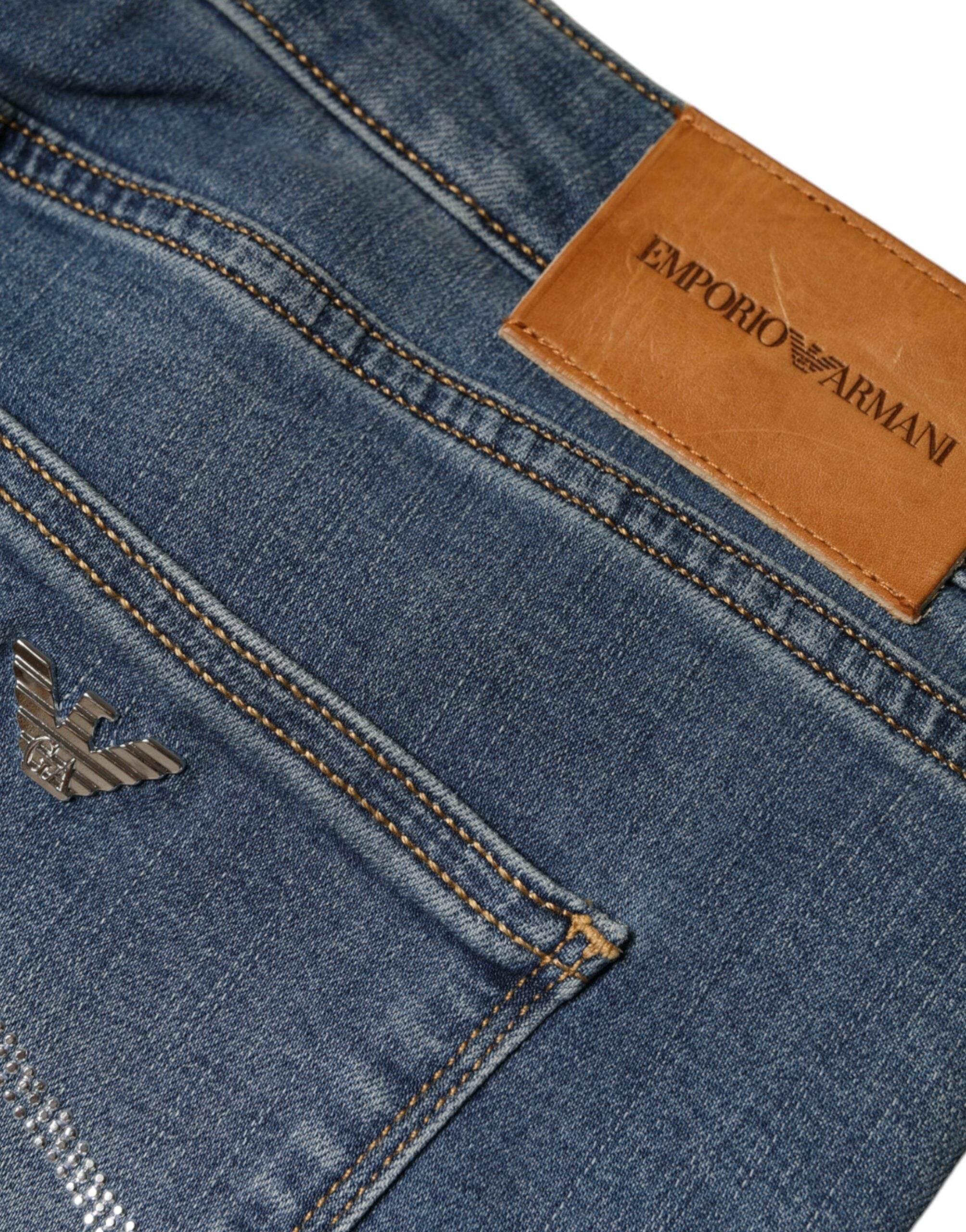 Emporio Armani Blue Washed High Waisted Skinny Women Denim Jeans - Hilstor