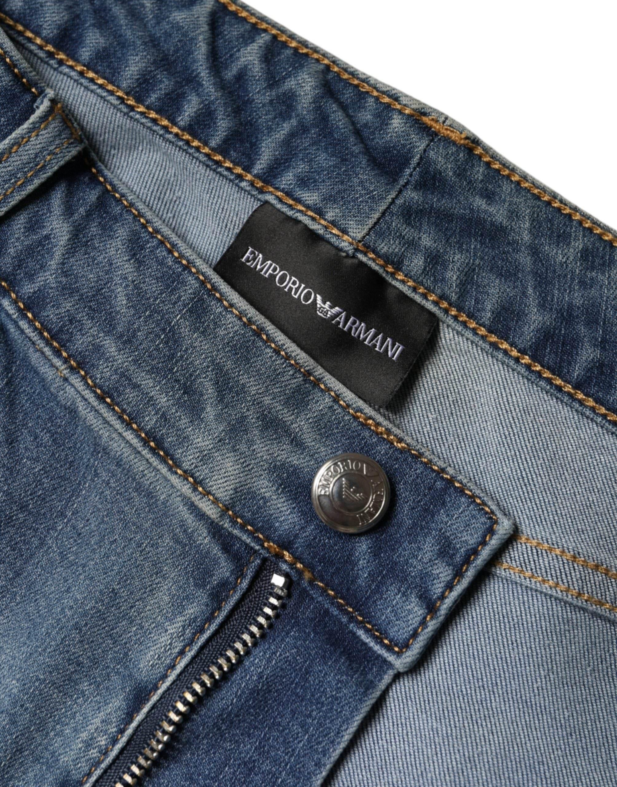 Emporio Armani Blue Washed High Waisted Skinny Women Denim Jeans - Hilstor