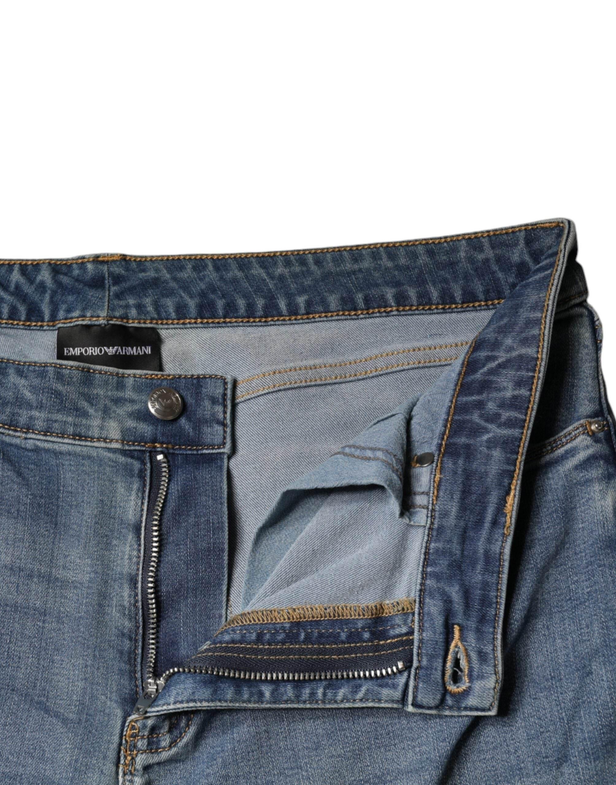 Emporio Armani Blue Washed High Waisted Skinny Women Denim Jeans - Hilstor