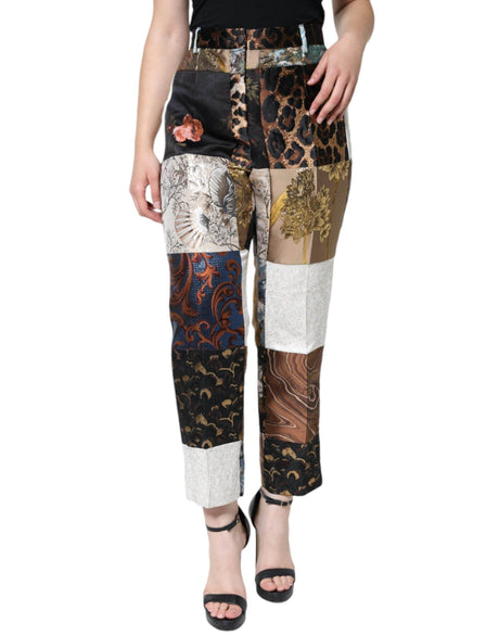 Dolce & Gabbana Multicolor Patchwork Jacquard High Waist Pants - Hilstor