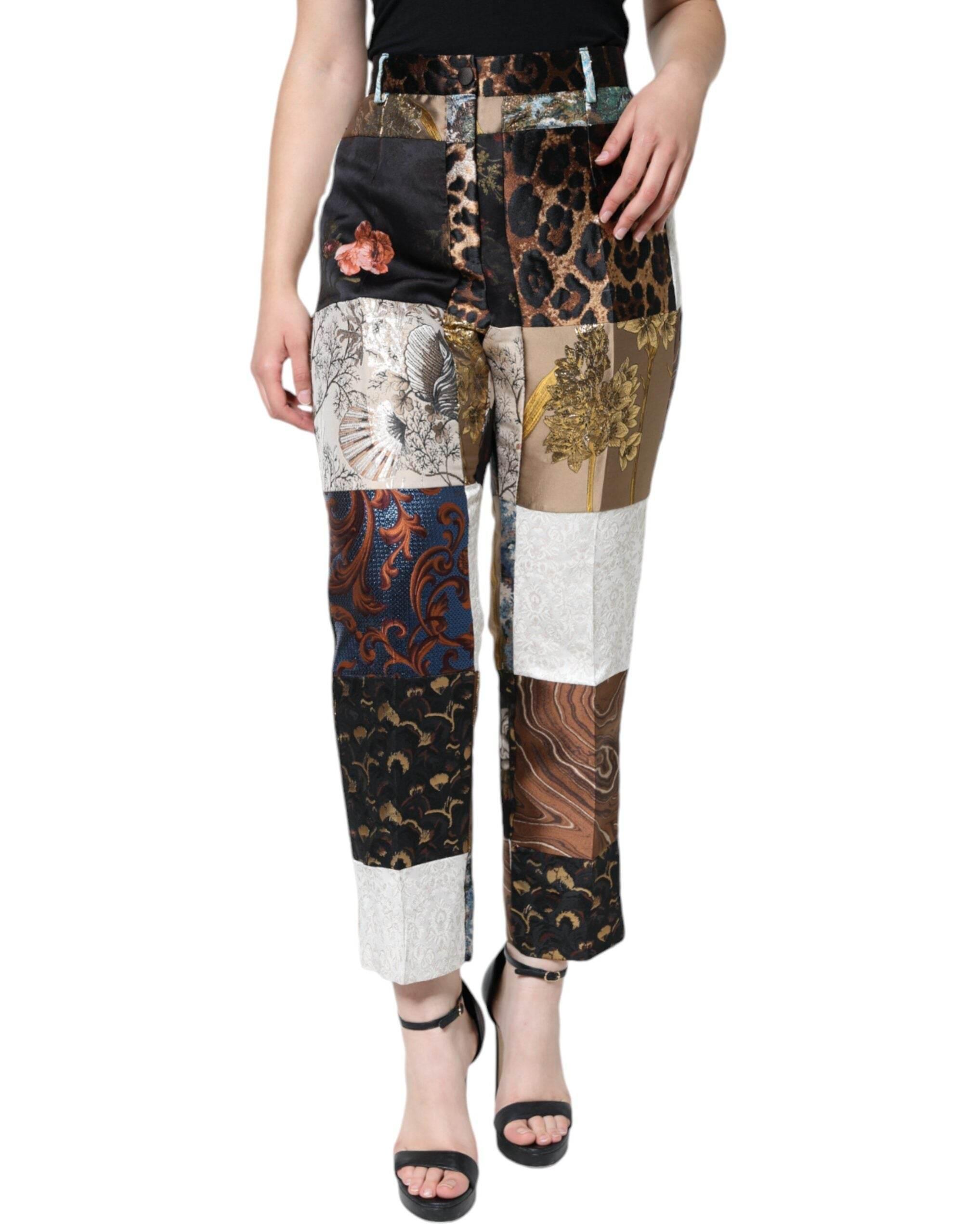 Dolce & Gabbana Multicolor Patchwork Jacquard High Waist Pants - Hilstor