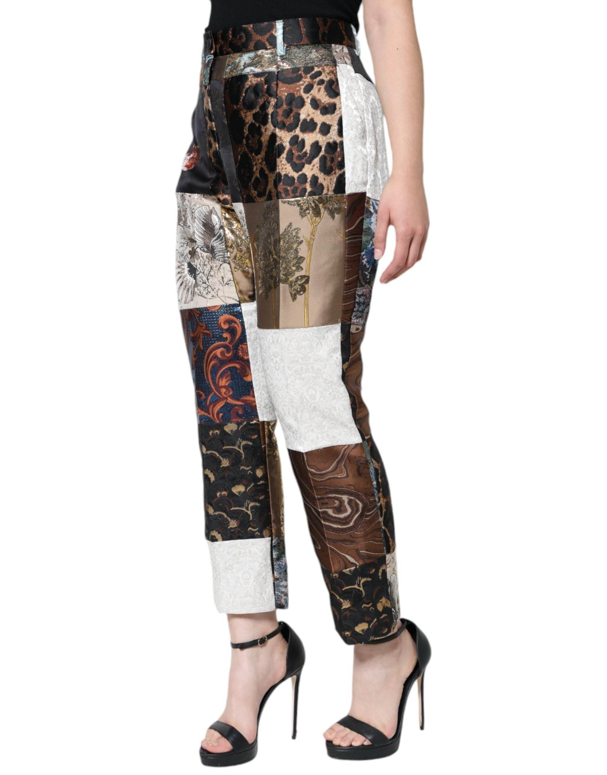 Dolce & Gabbana Multicolor Patchwork Jacquard High Waist Pants - Hilstor