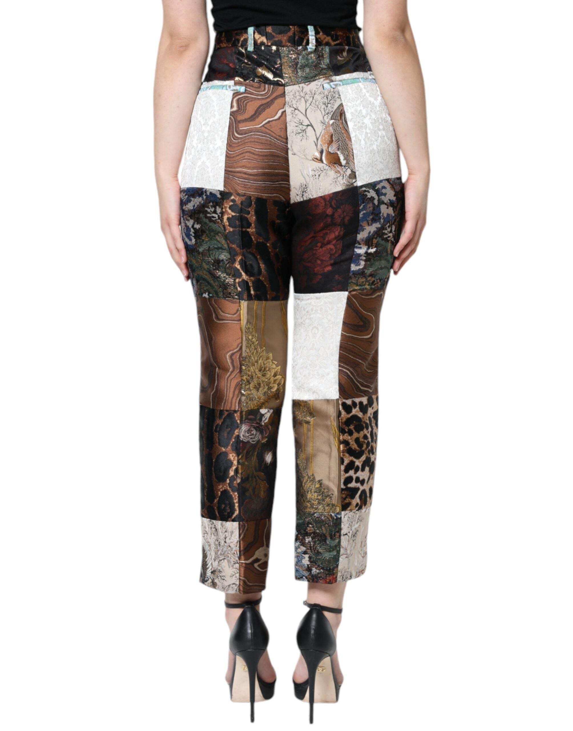 Dolce & Gabbana Multicolor Patchwork Jacquard High Waist Pants - Hilstor