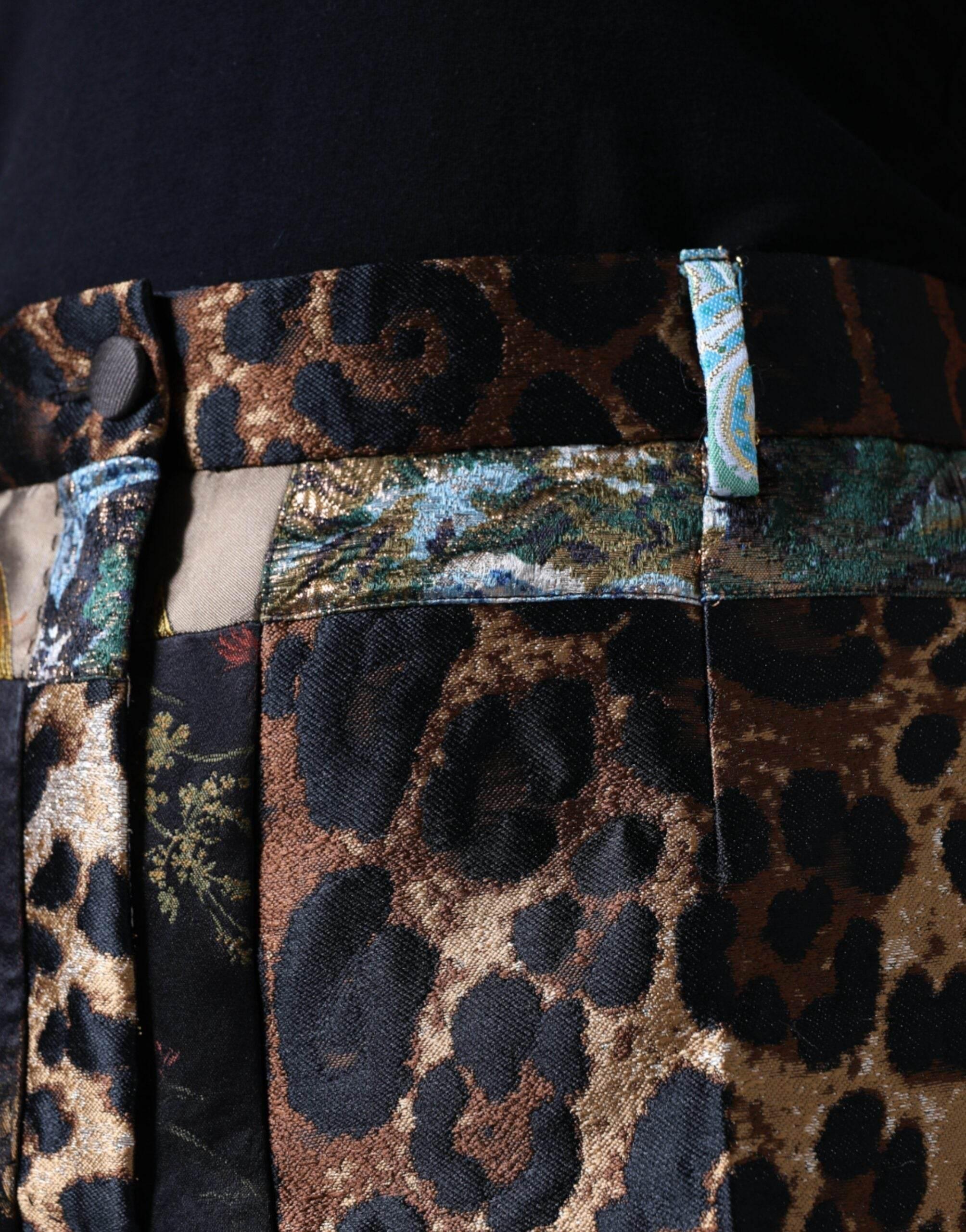 Dolce & Gabbana Multicolor Patchwork Jacquard High Waist Pants - Hilstor