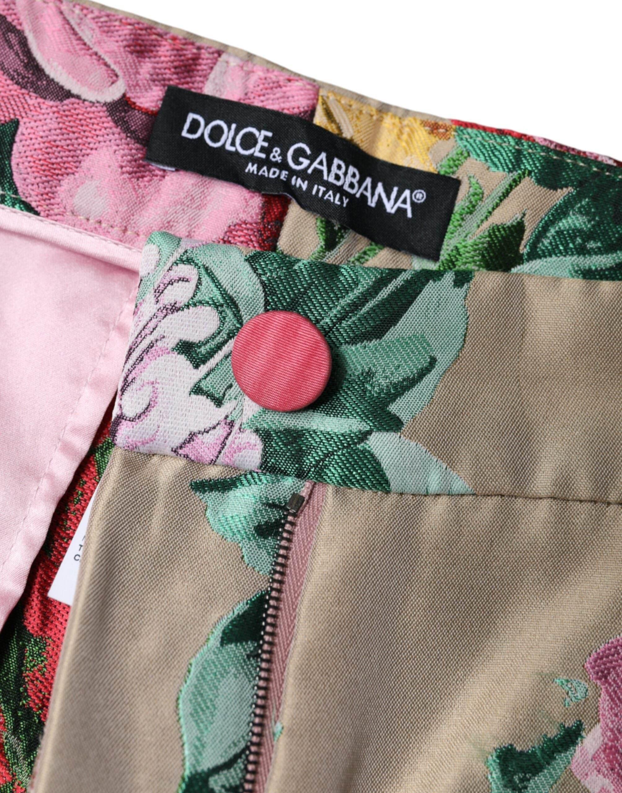 Dolce & Gabbana Beige Floral Jacquard High Waist Tapered Pants - Hilstor